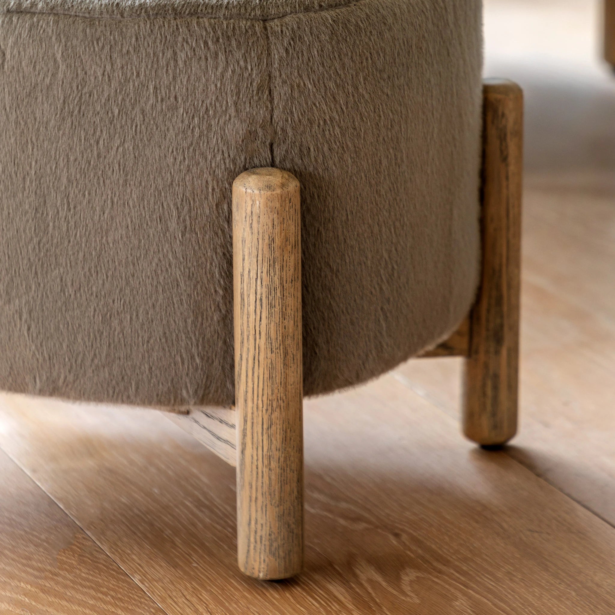 Hobson Alaska Khaki Green Faux Fur Footstool