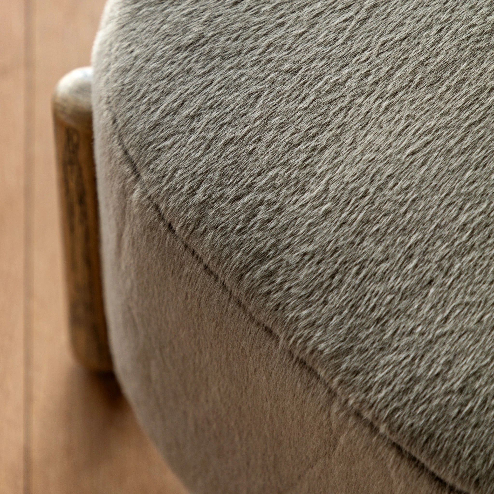 Hobson Alaska Khaki Green Faux Fur Footstool