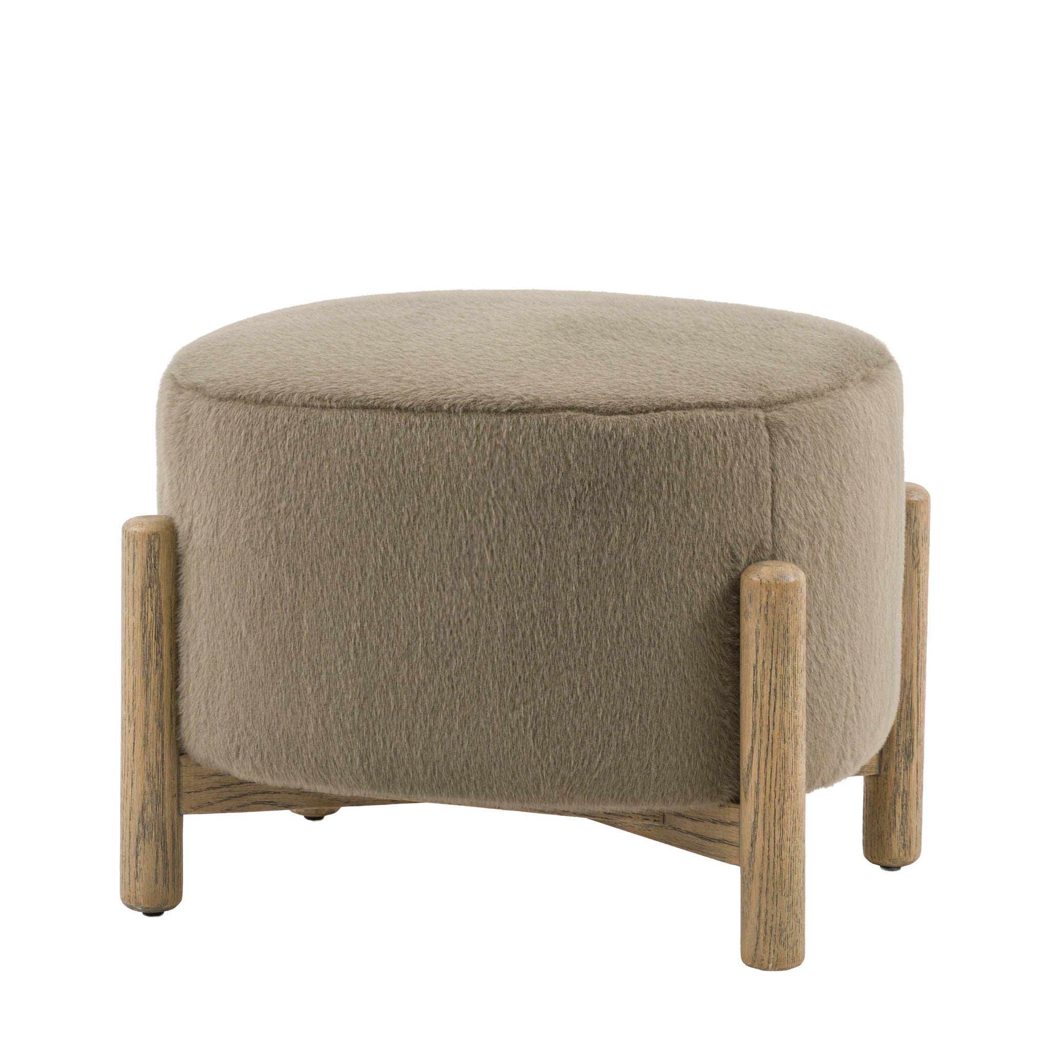 Hobson Alaska Khaki Green Faux Fur Footstool