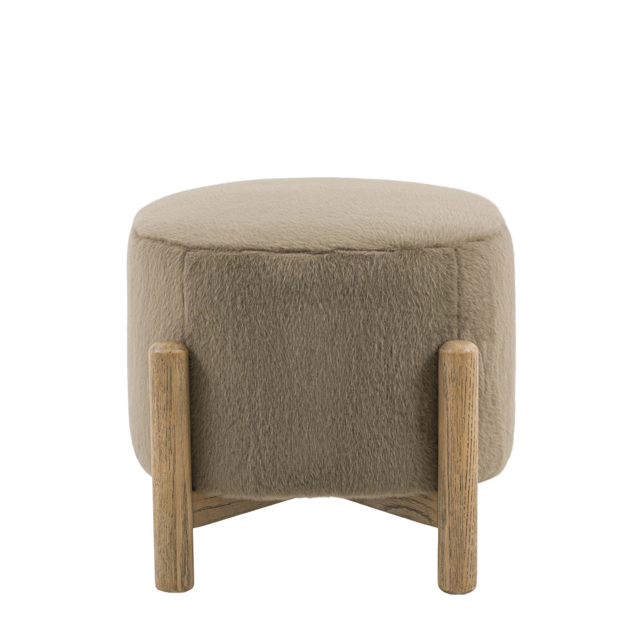 Hobson Alaska Khaki Green Faux Fur Footstool