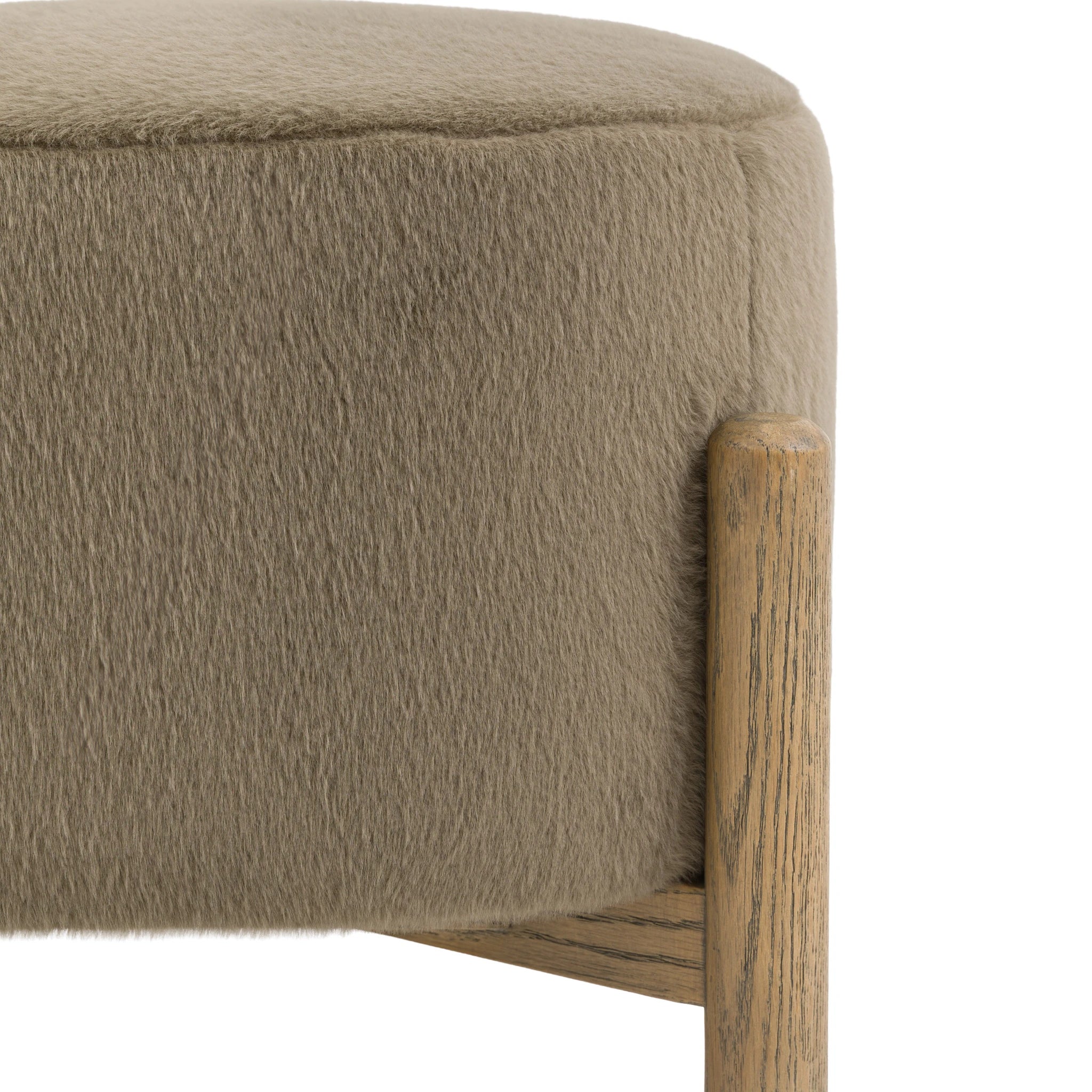 Hobson Alaska Khaki Green Faux Fur Footstool