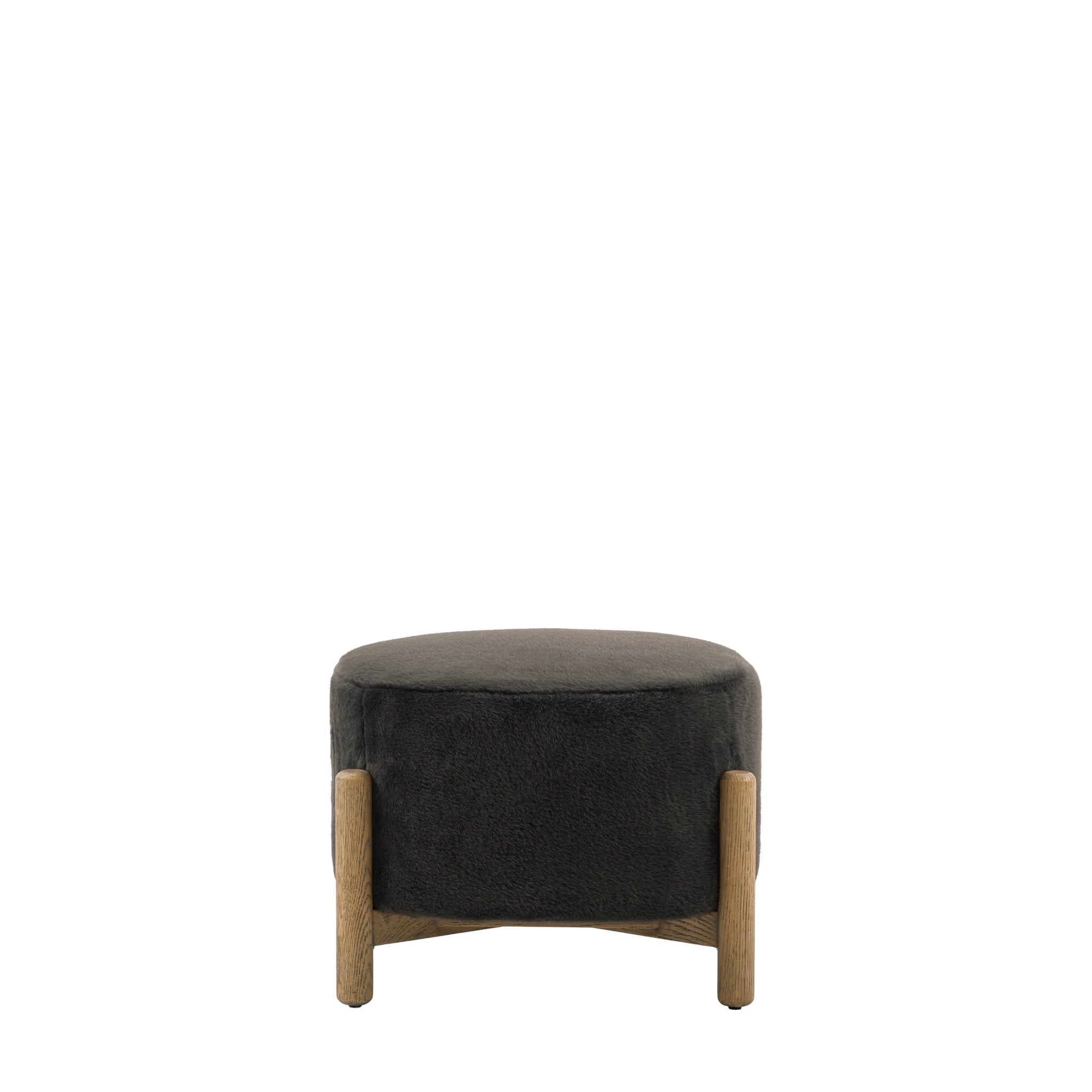 Hobson Alaska Graphite Grey Faux Fur Footstool