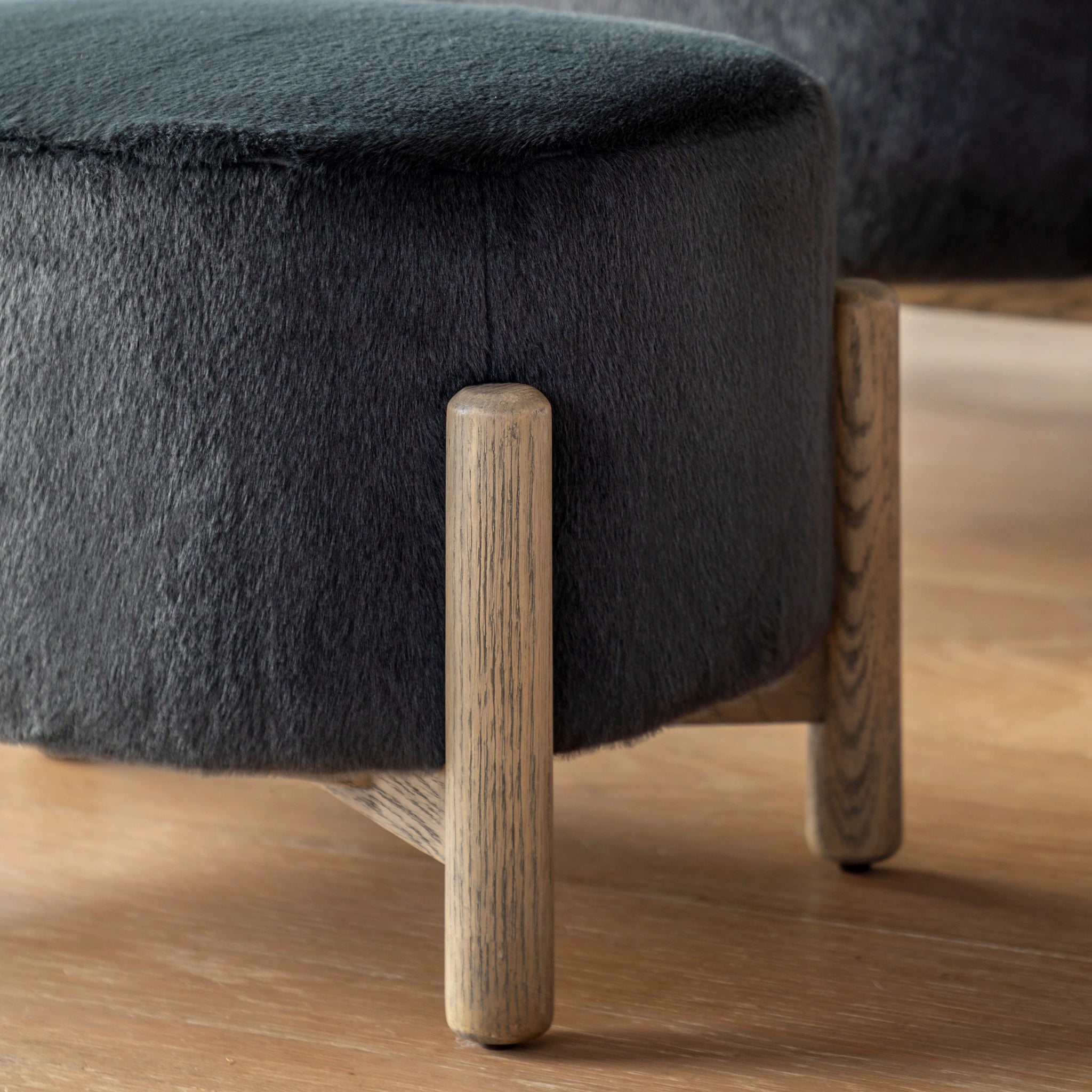 Hobson Alaska Graphite Grey Faux Fur Footstool