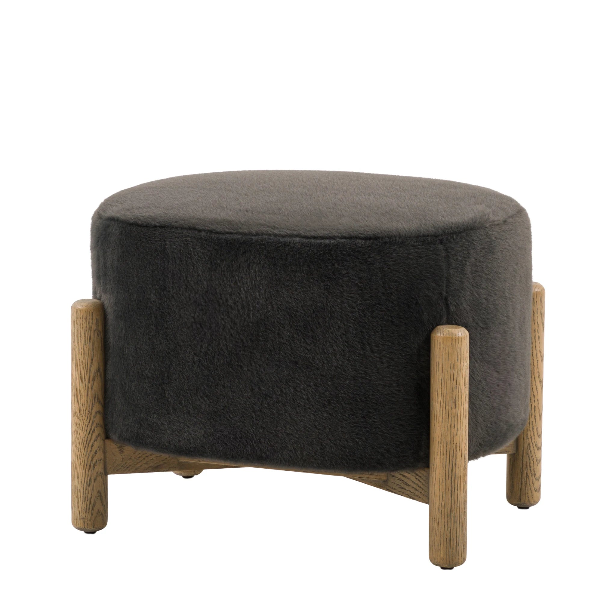 Hobson Alaska Graphite Grey Faux Fur Footstool