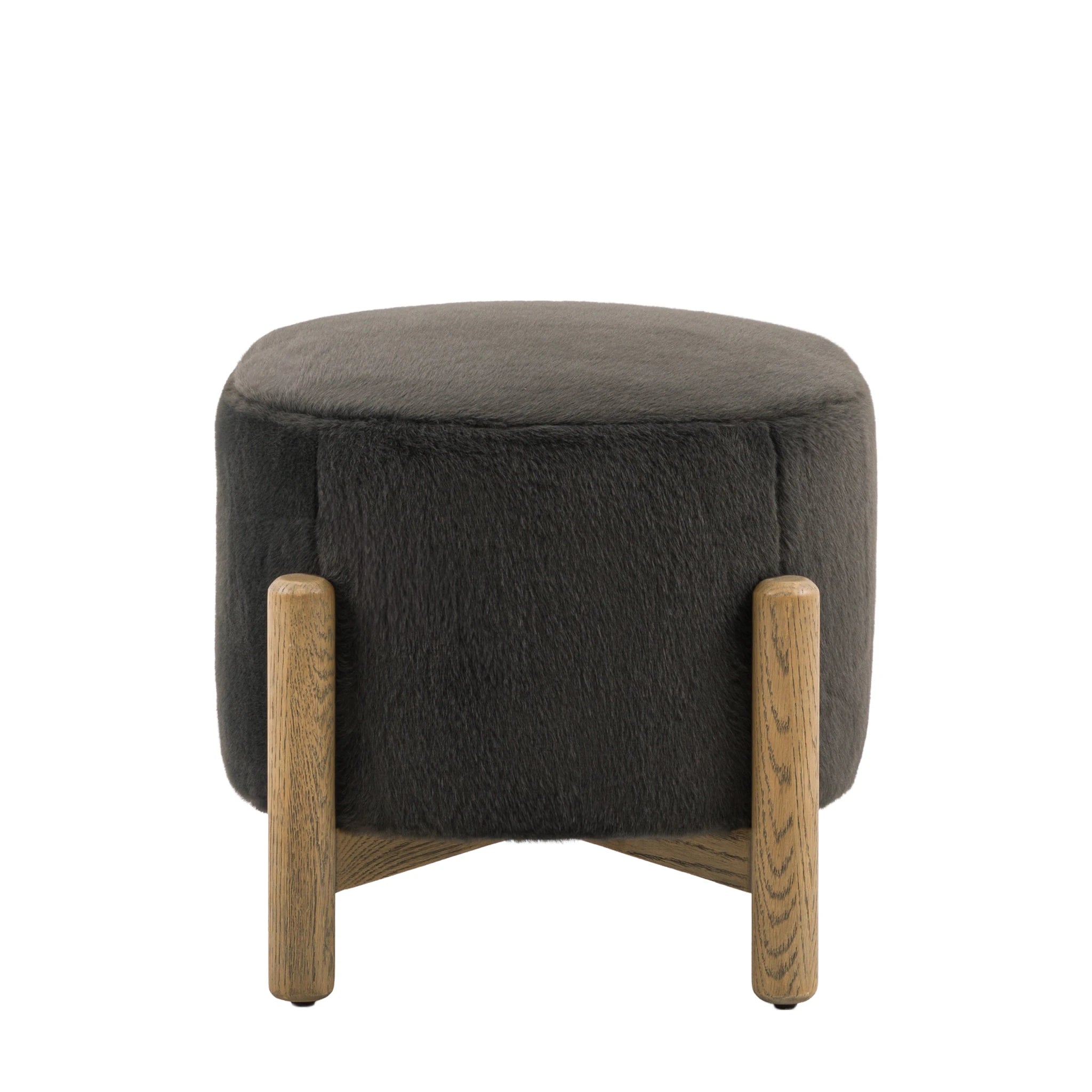 Hobson Alaska Graphite Grey Faux Fur Footstool