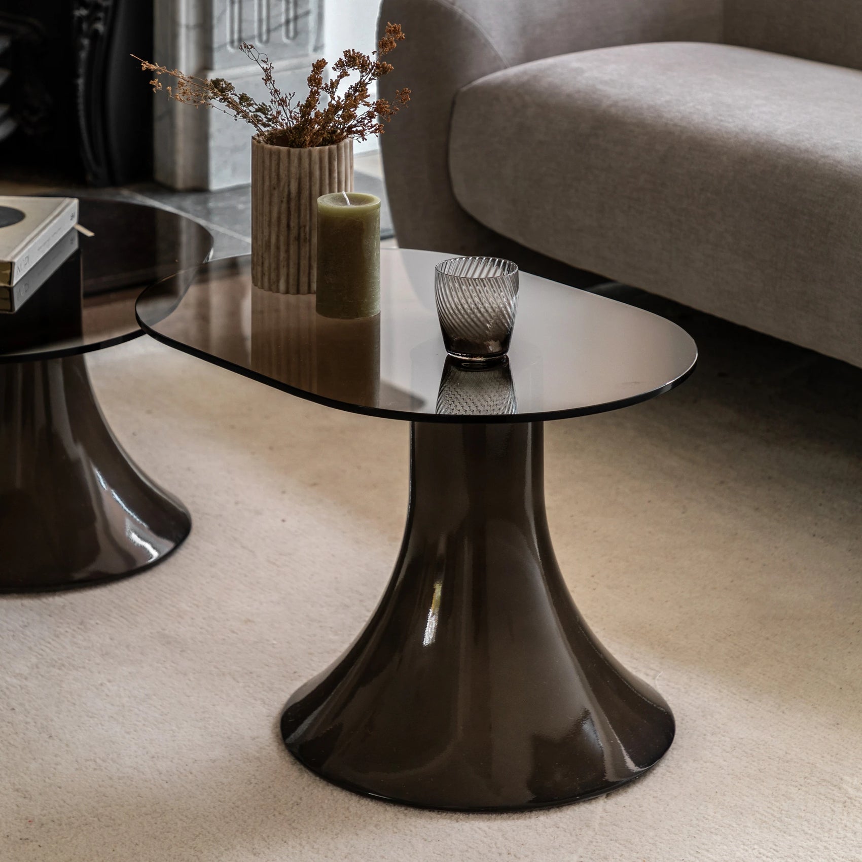 Sorrento Brown Concrete & Glass Side Table Small
