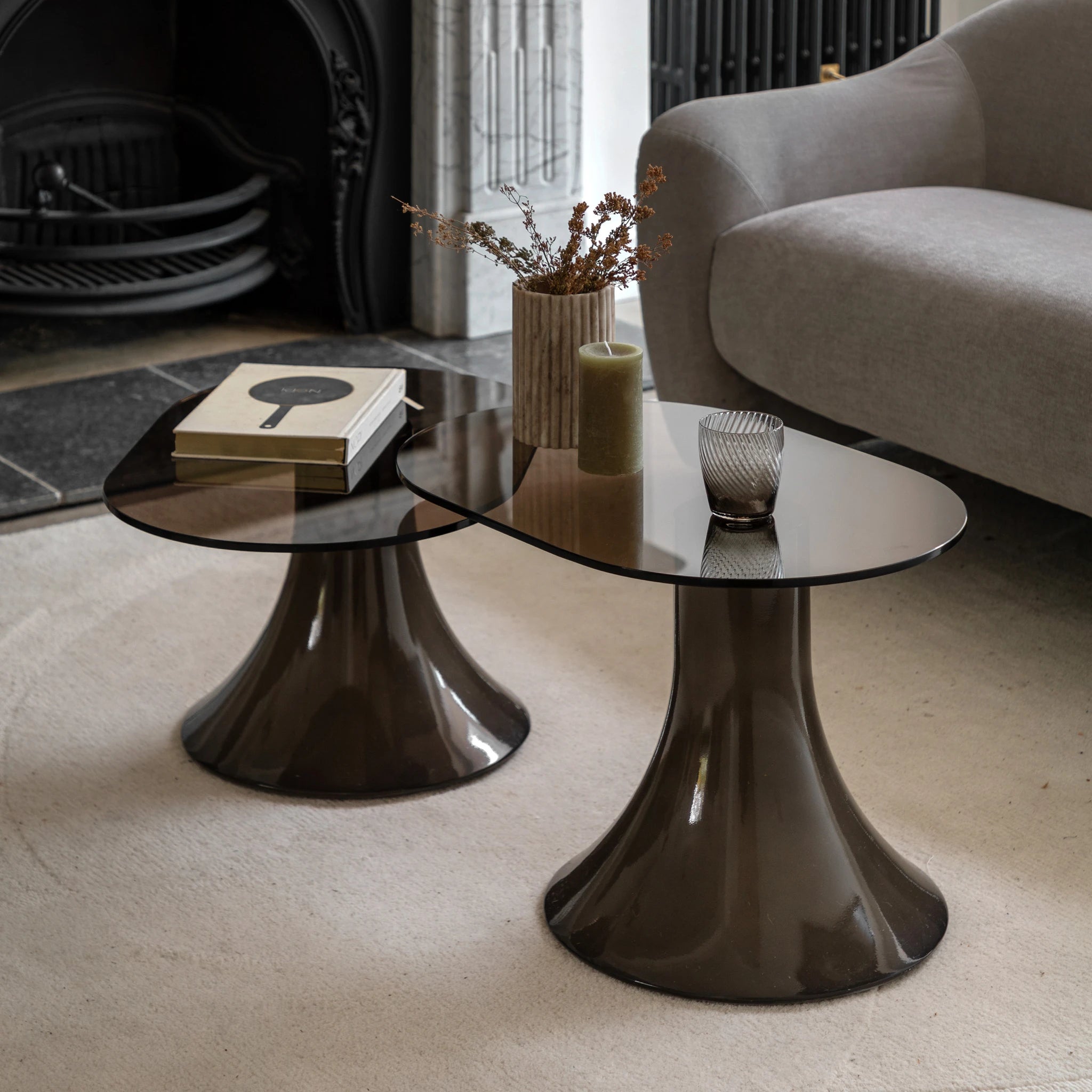Sorrento Brown Concrete & Glass Side Table Small