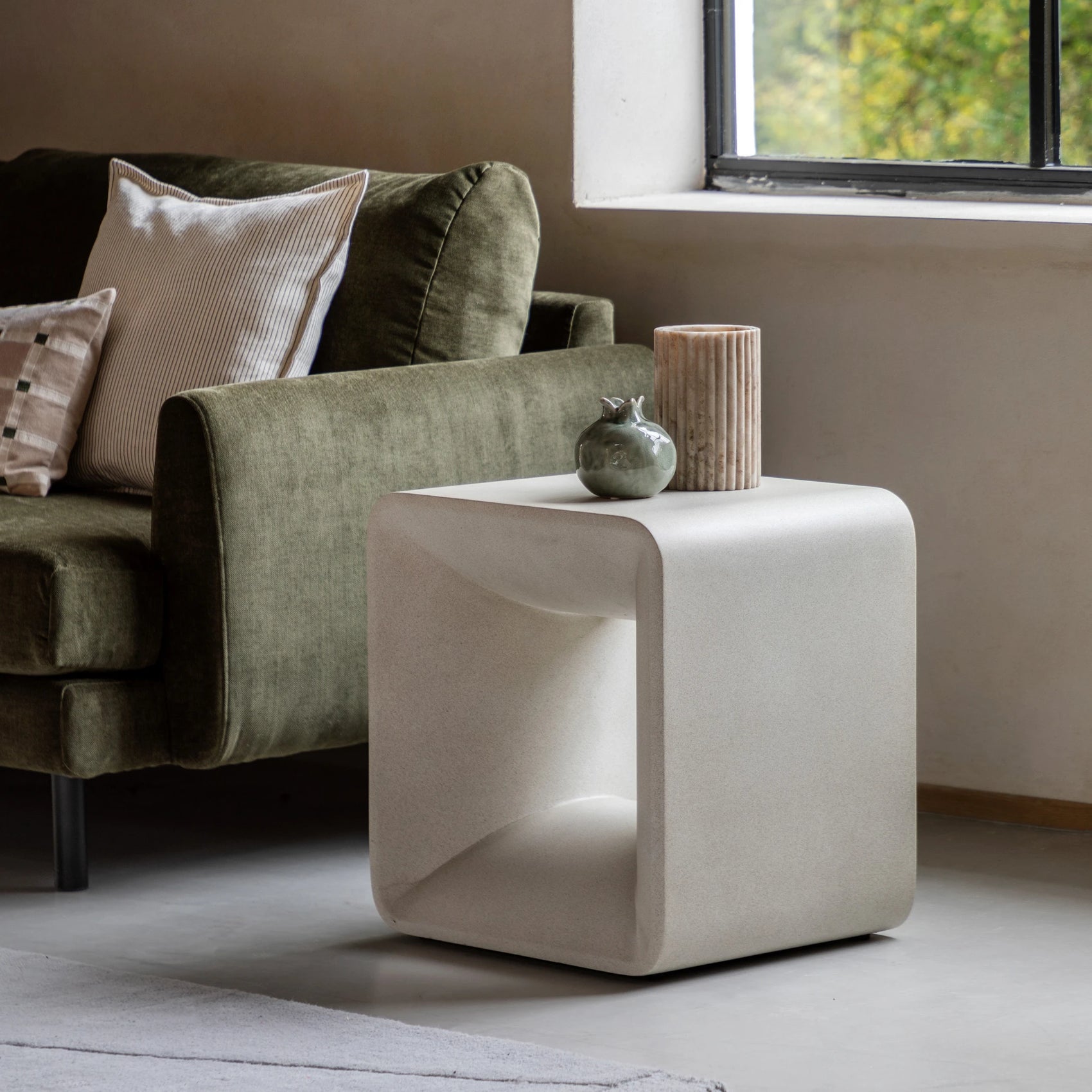 Orvello White Concrete Side Table