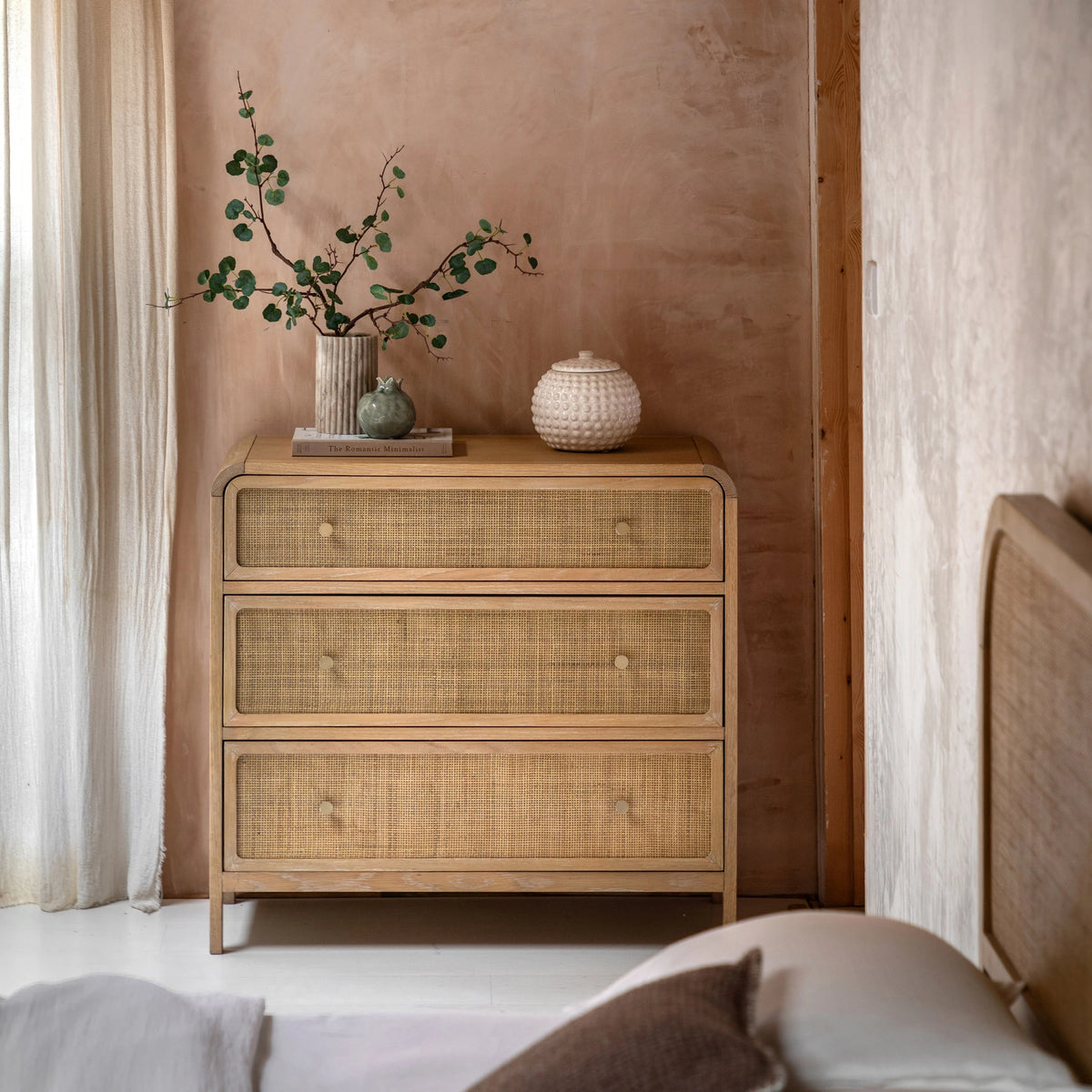 Sonoma Natural Oak Wood & Rattan Chest of Drawers