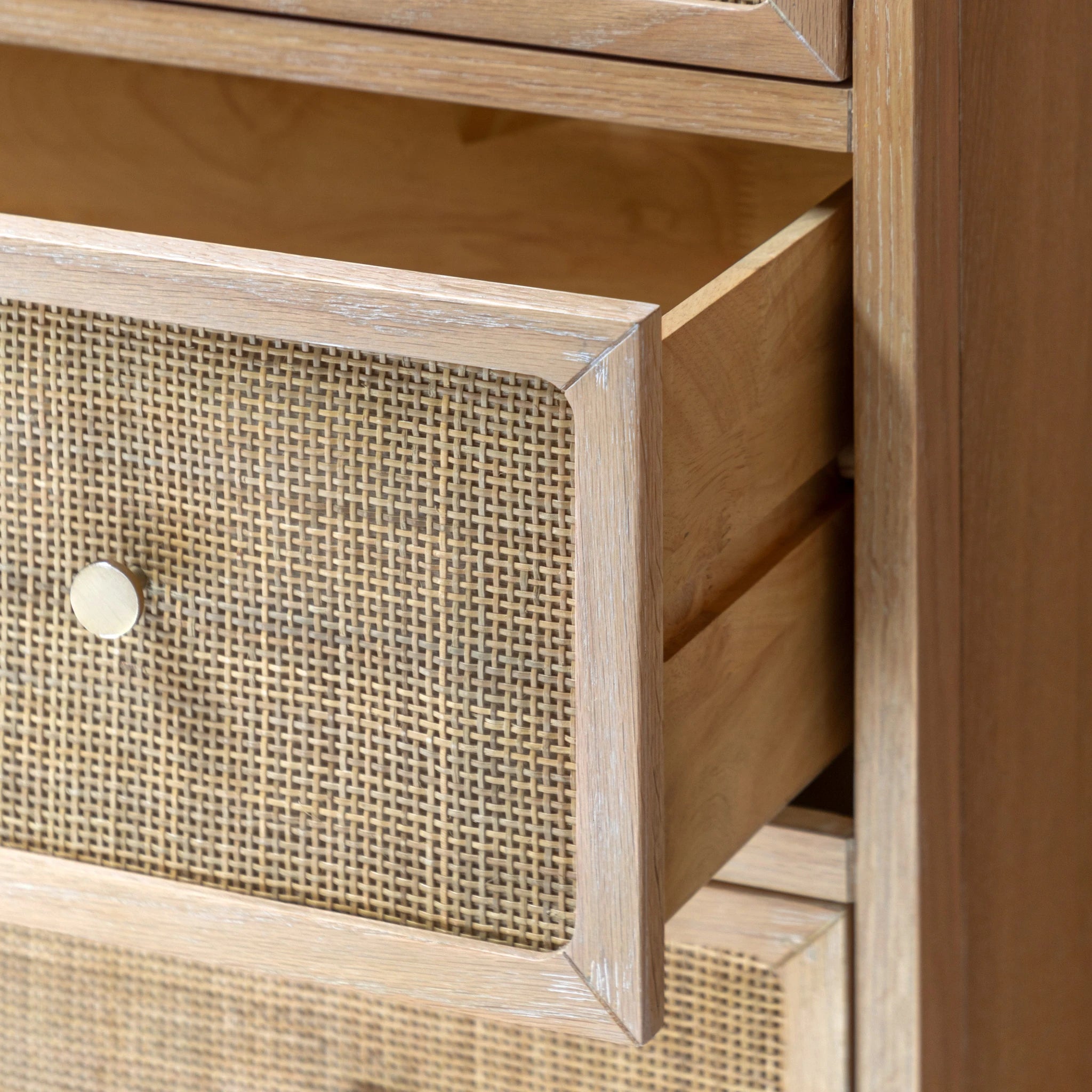 Sonoma Natural Oak Wood & Rattan Chest of Drawers