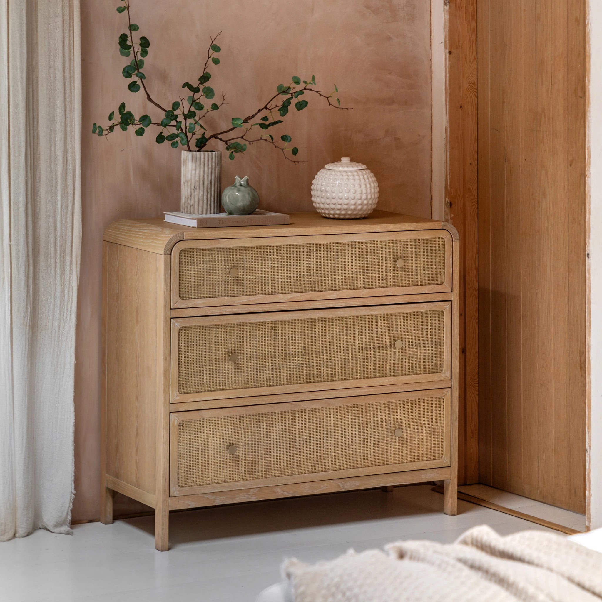 Sonoma Natural Oak Wood & Rattan Chest of Drawers