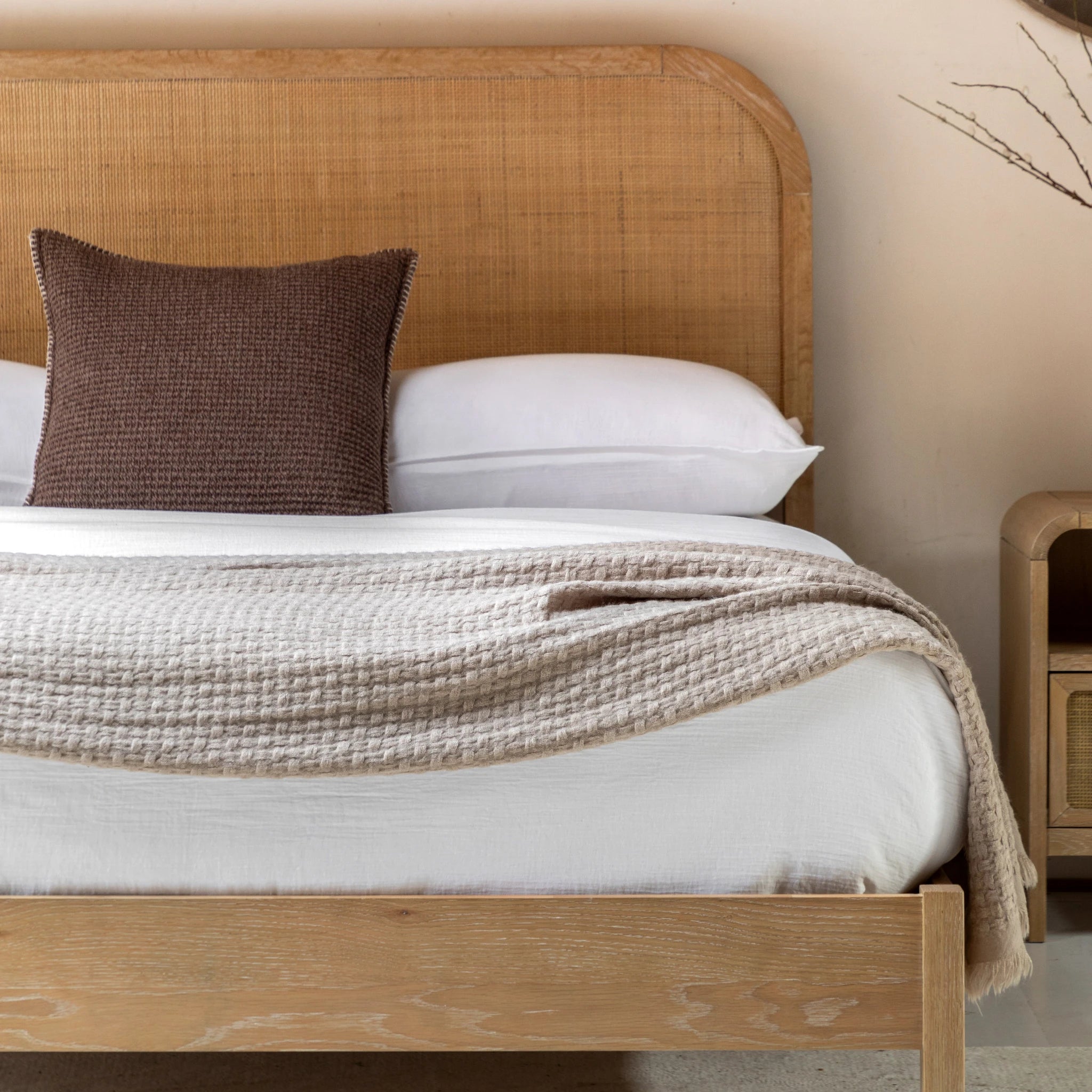 Sonoma Natural Oak Wood & Rattan Double Bed