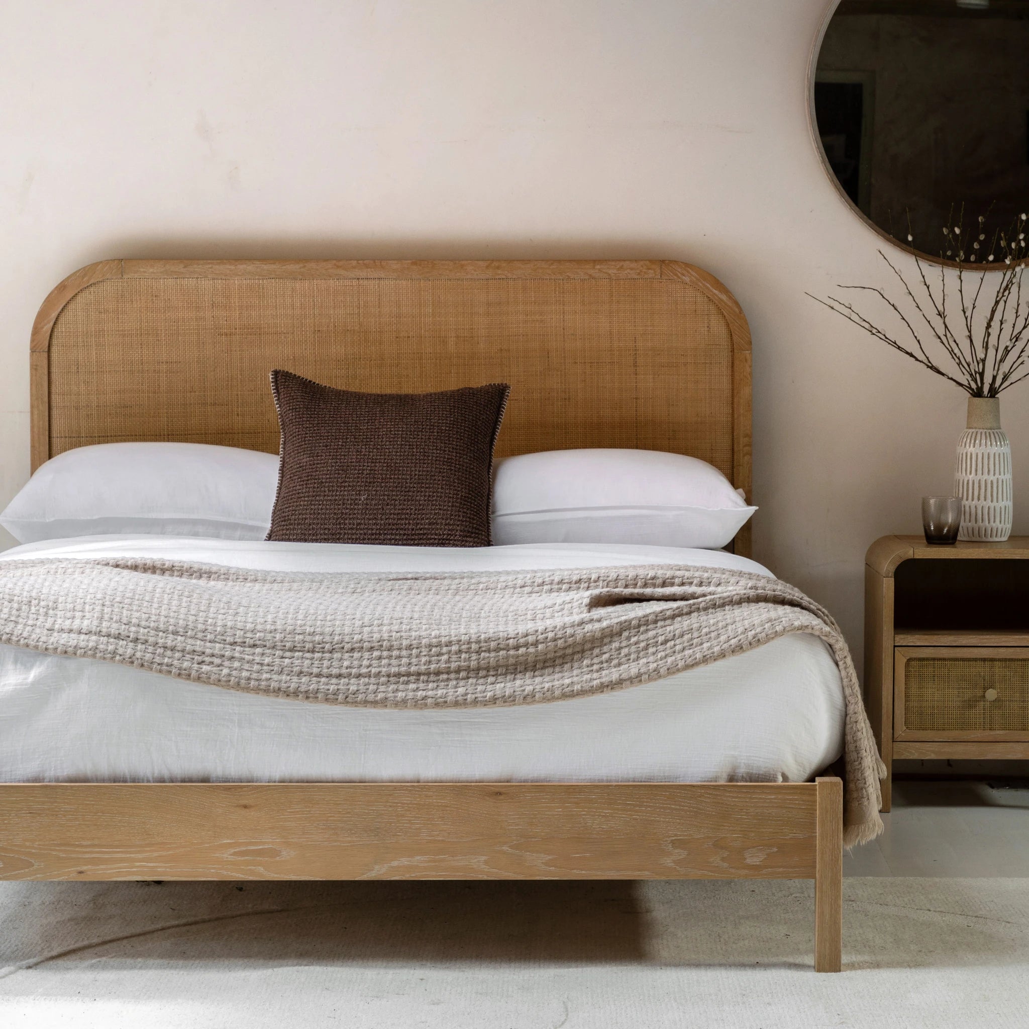 Sonoma Natural Oak Wood & Rattan Double Bed