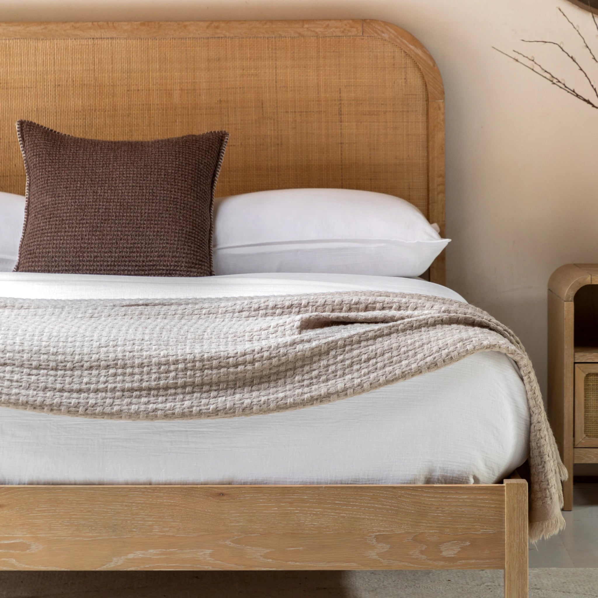 Sonoma Natural Oak Wood & Rattan King Size Bed