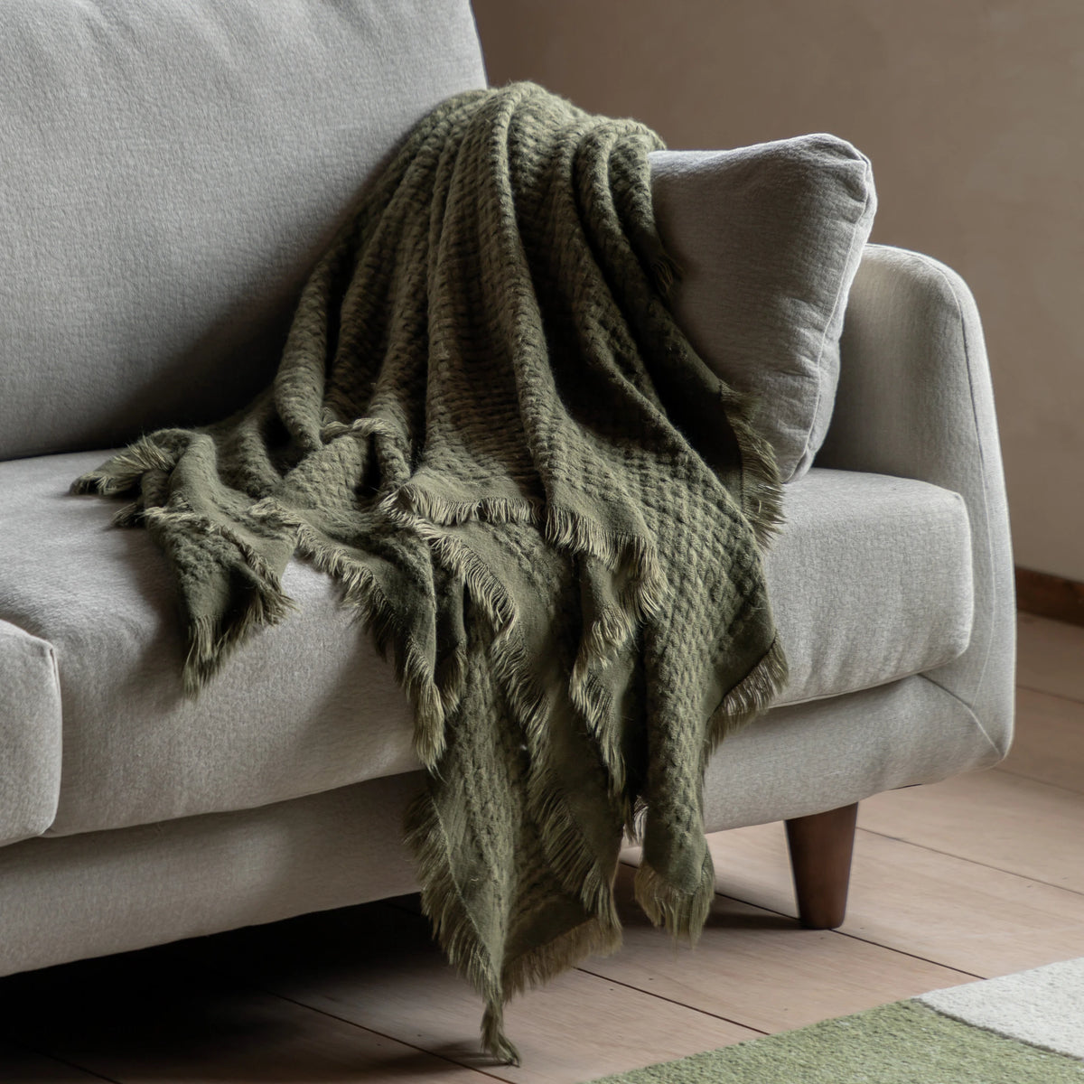 Aldergrove Soft Touch Waffle Olive Green Throw