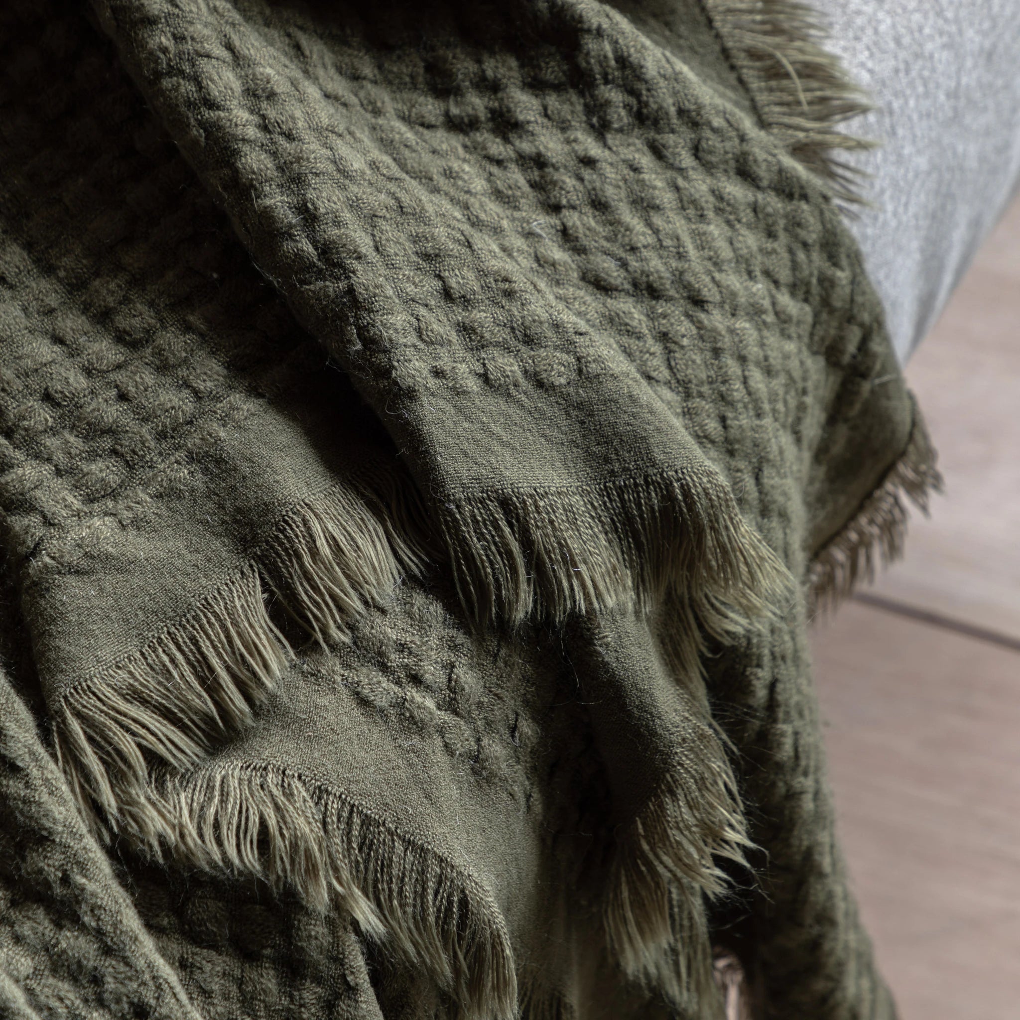 Aldergrove Soft Touch Waffle Olive Green Throw