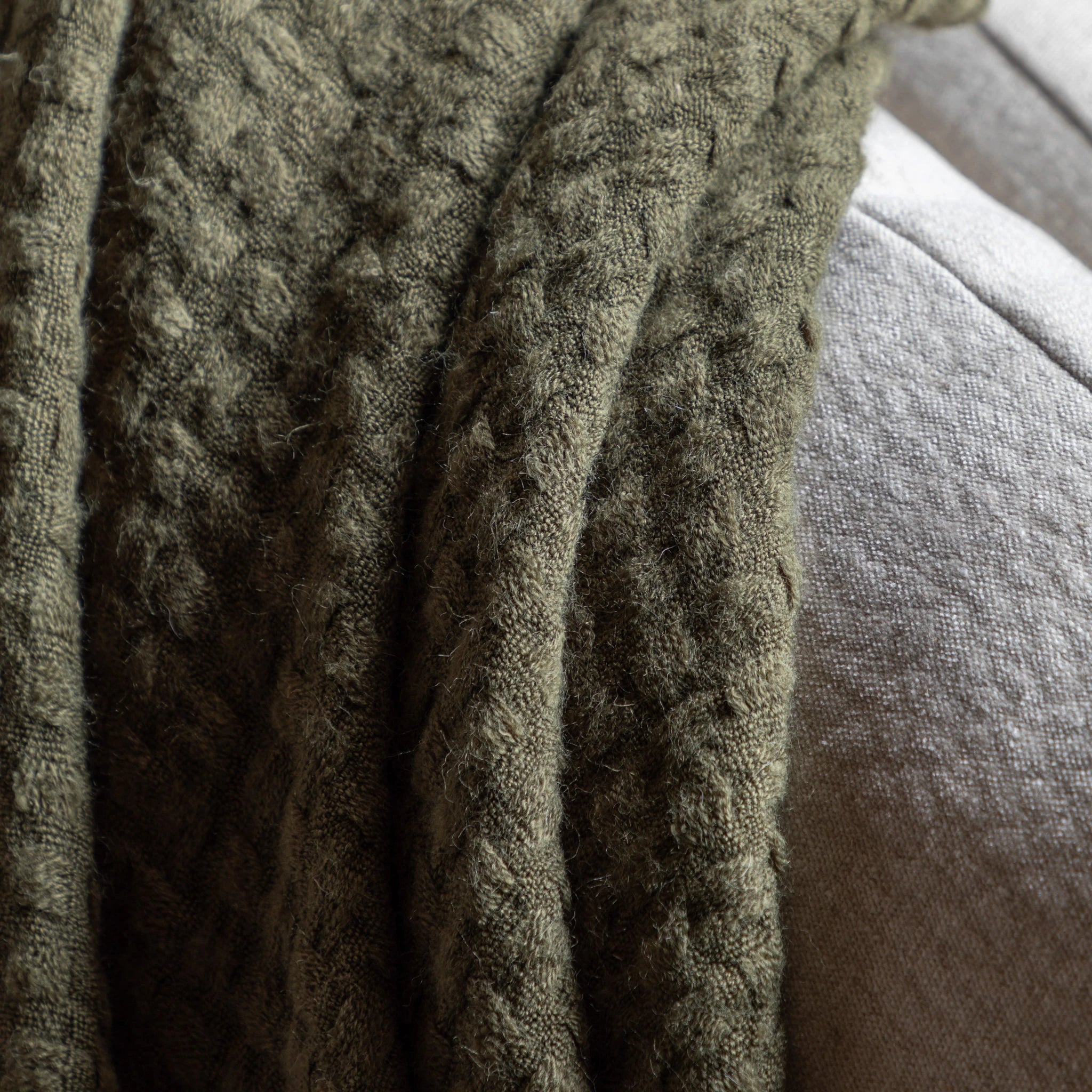 Aldergrove Soft Touch Waffle Olive Green Throw