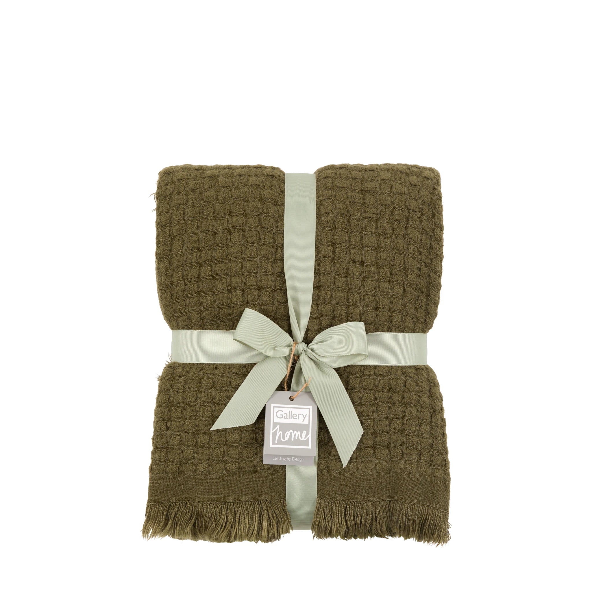 Aldergrove Soft Touch Waffle Olive Green Throw