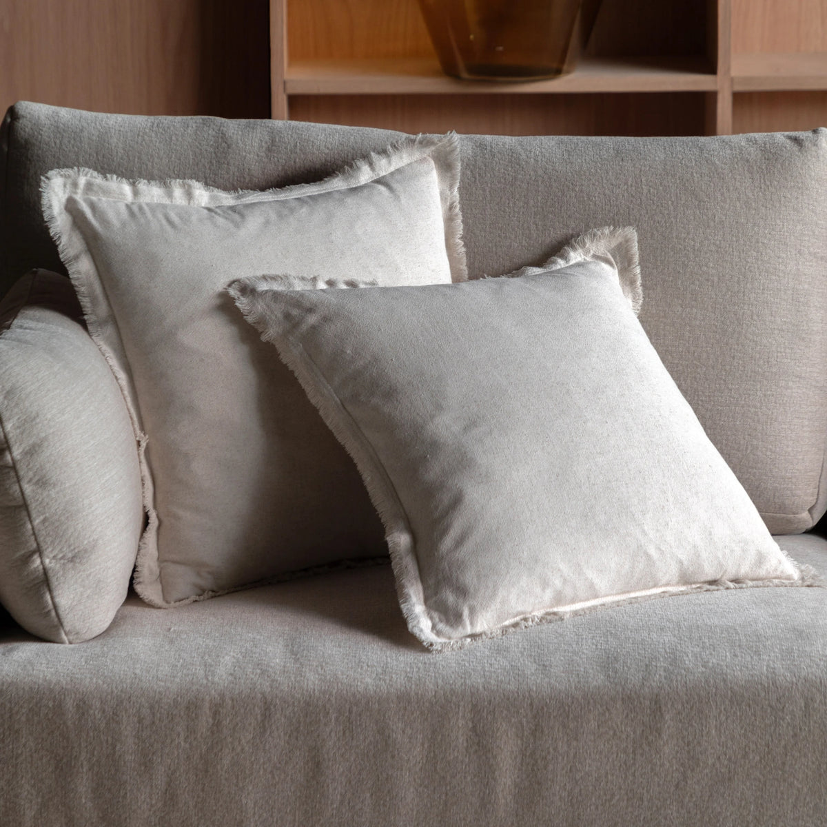 Set of 2 Linora Linen Look Cream Cushions 45x45cm