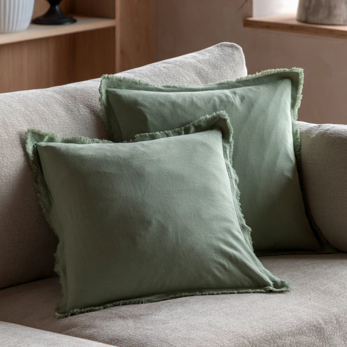 Set of 2 Linora Linen Look Sage Green Cushions 45x45cm