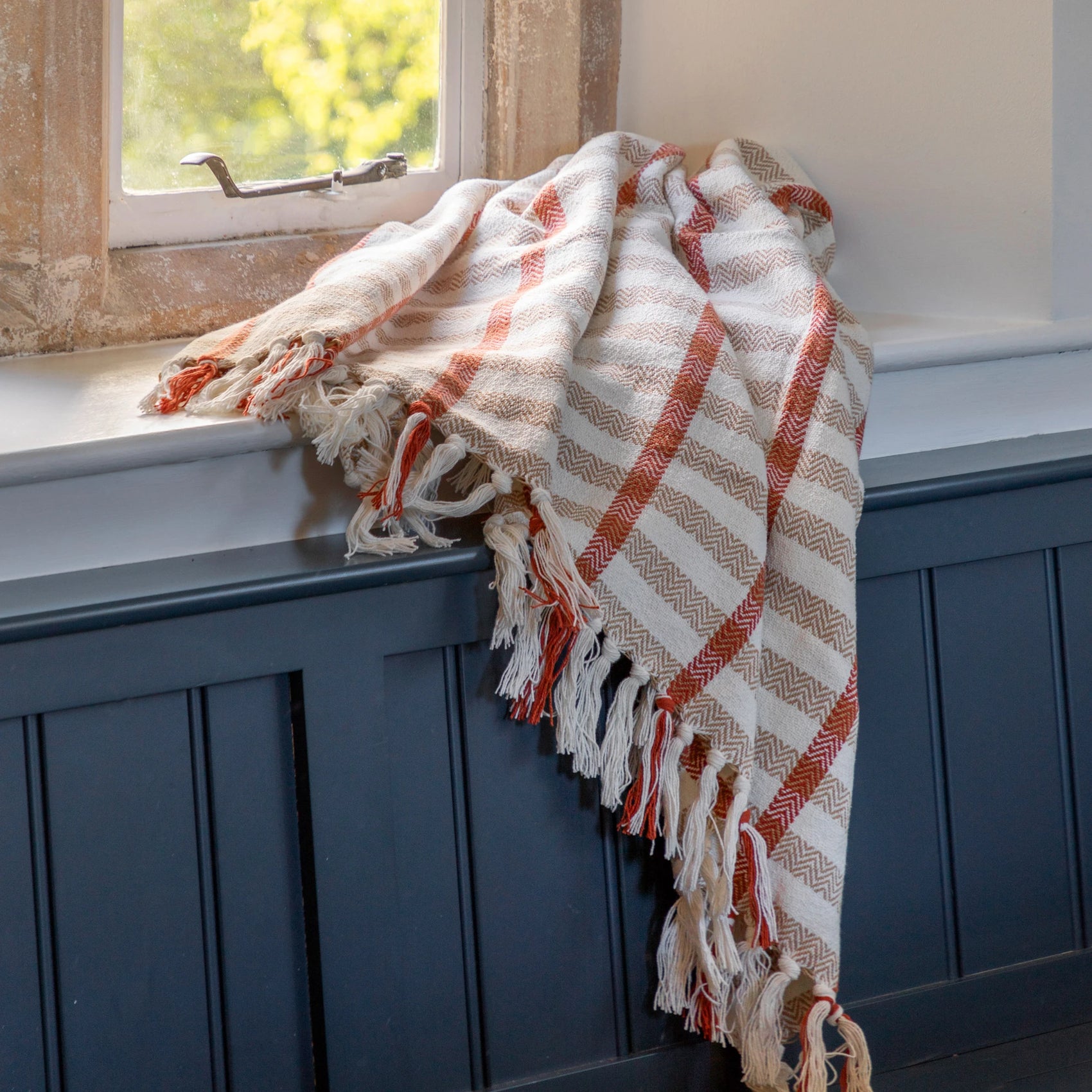 Calderi Grid Woven Rust & Natural Throw