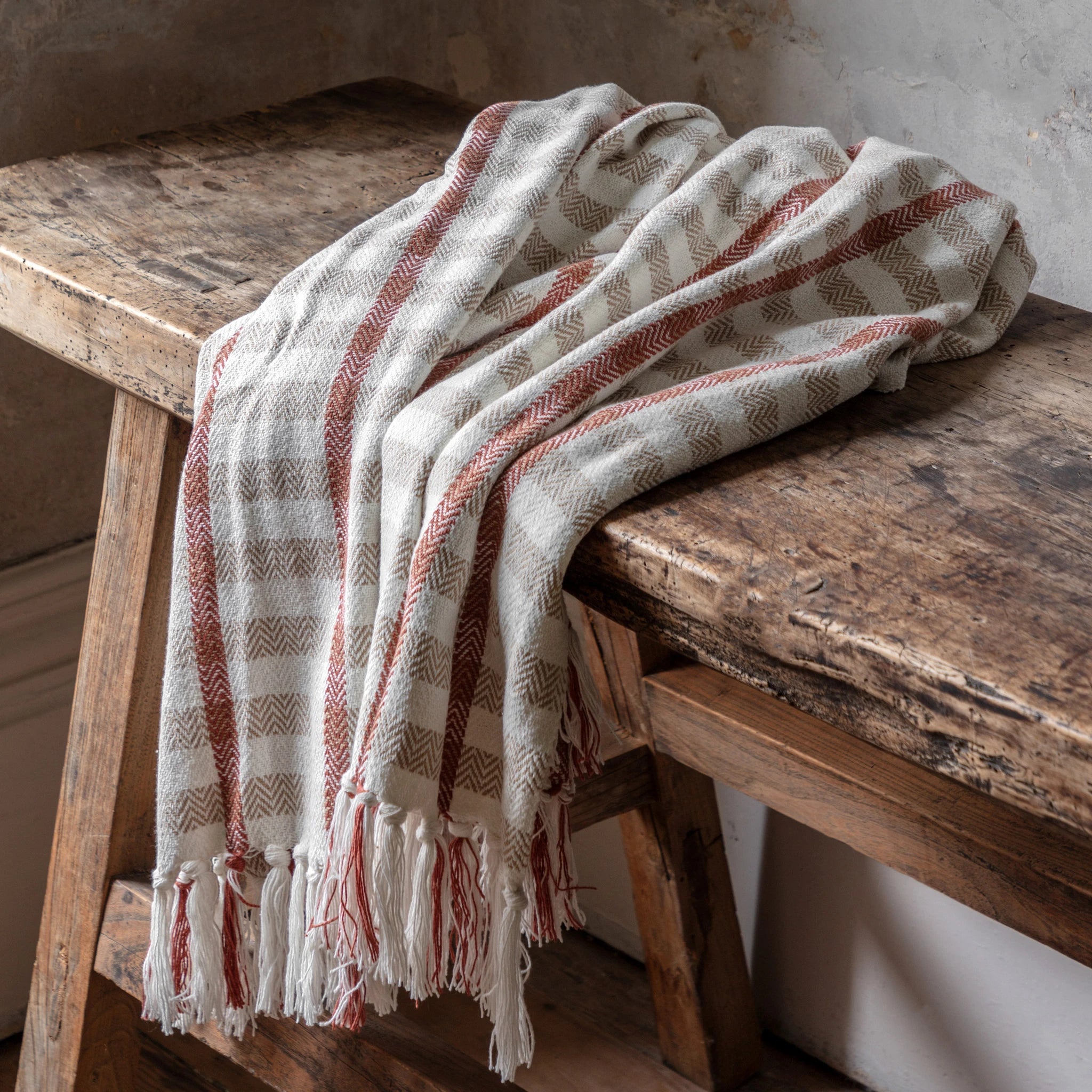 Calderi Grid Woven Rust & Natural Throw