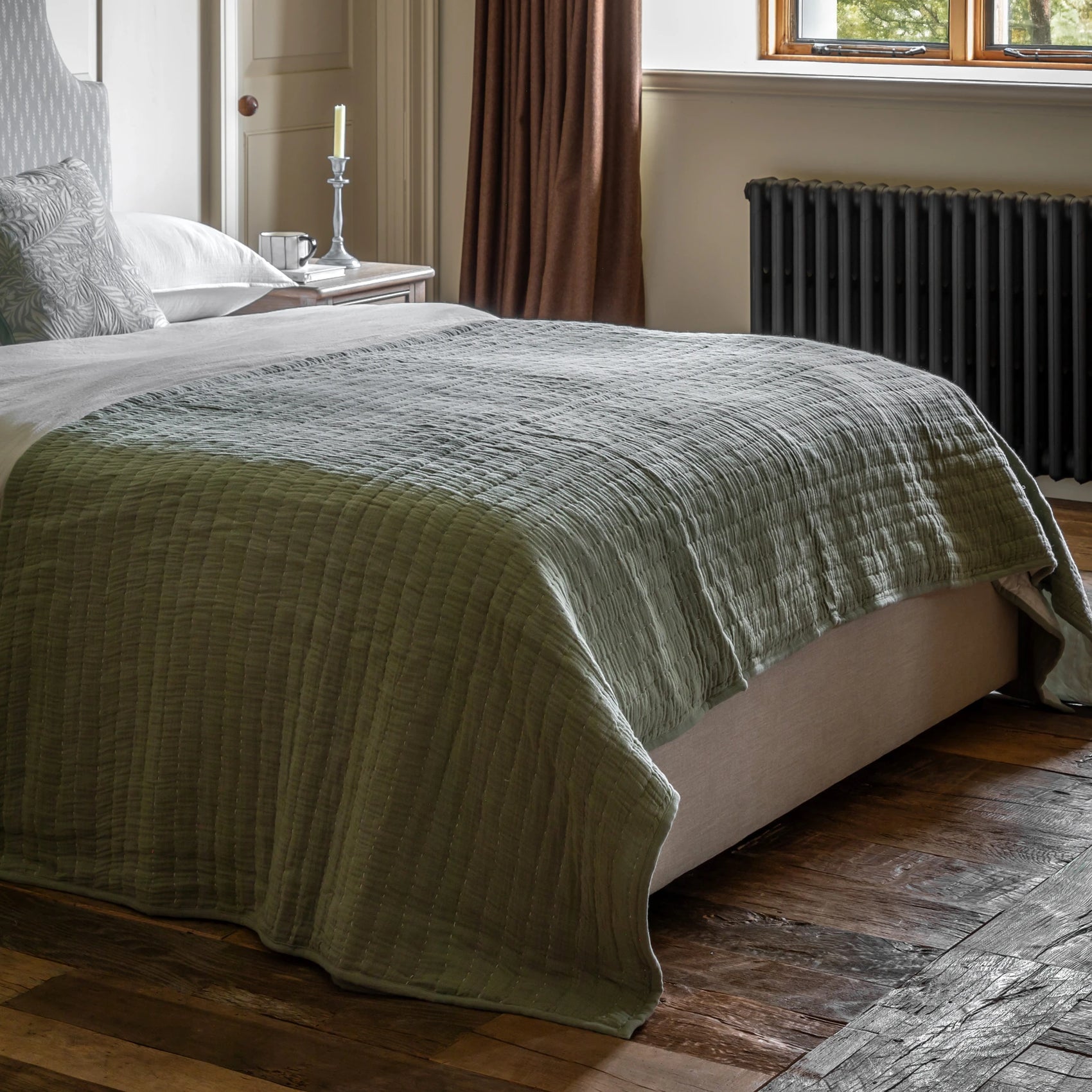 Redcliffe Gauze Sage Green Cotton Bedspread