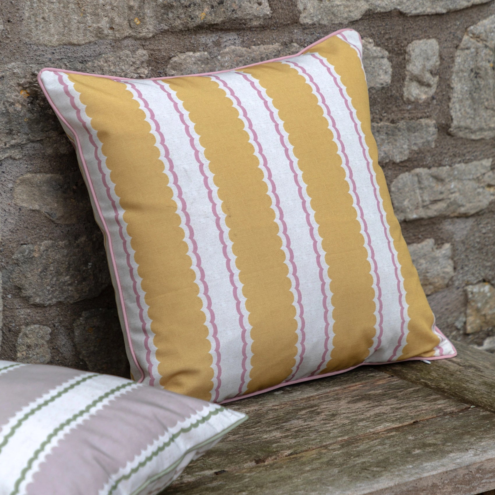 Maribel Stripe Ochre & Pink Cushion 45x45cm