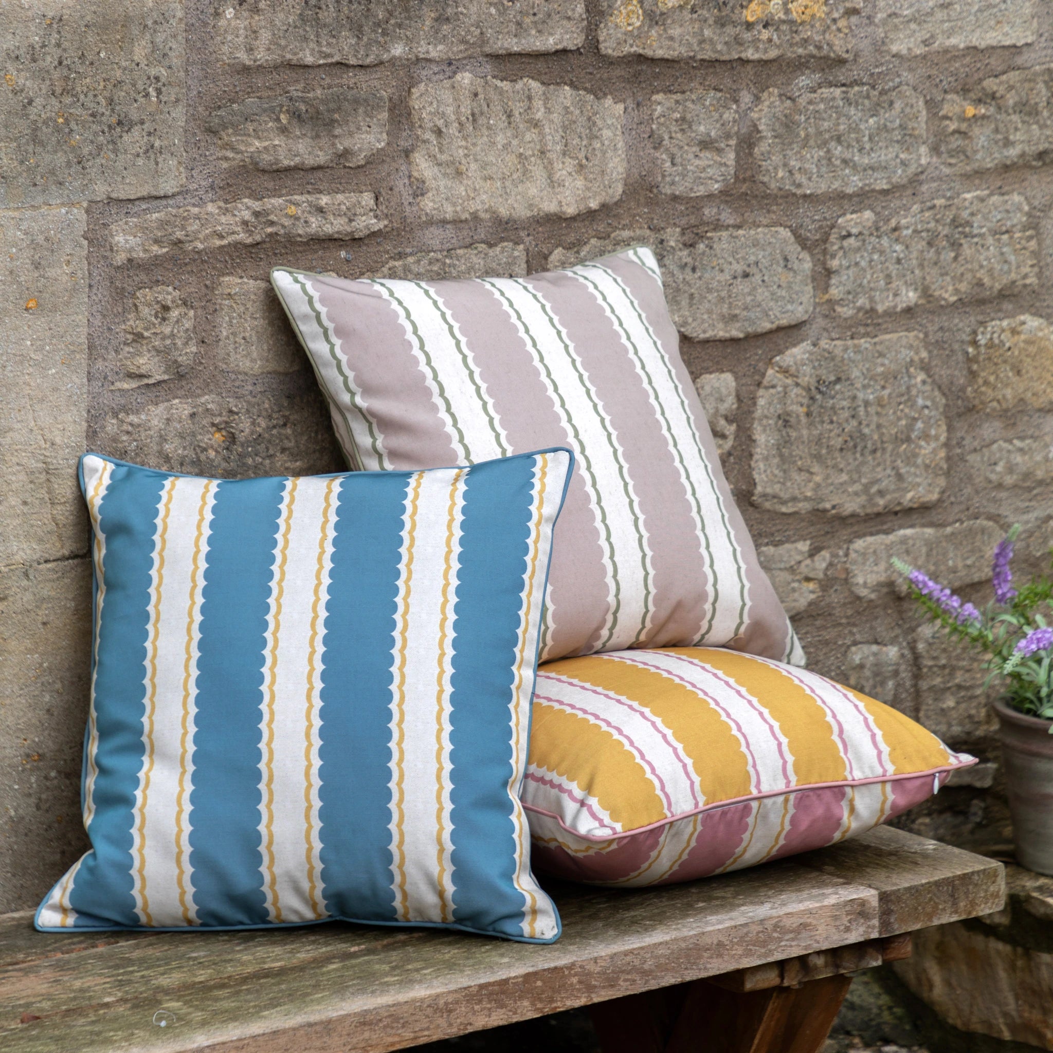 Maribel Stripe Ochre & Pink Cushion 45x45cm