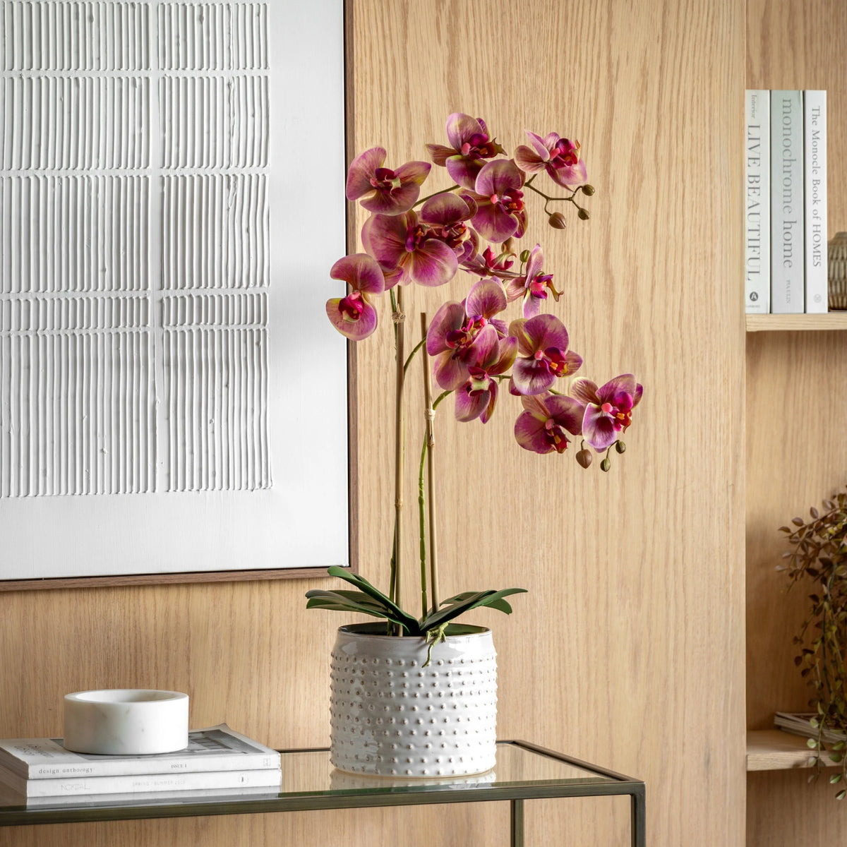 Florielle Pink Moss & Ceramic Dot Pot Faux Orchid