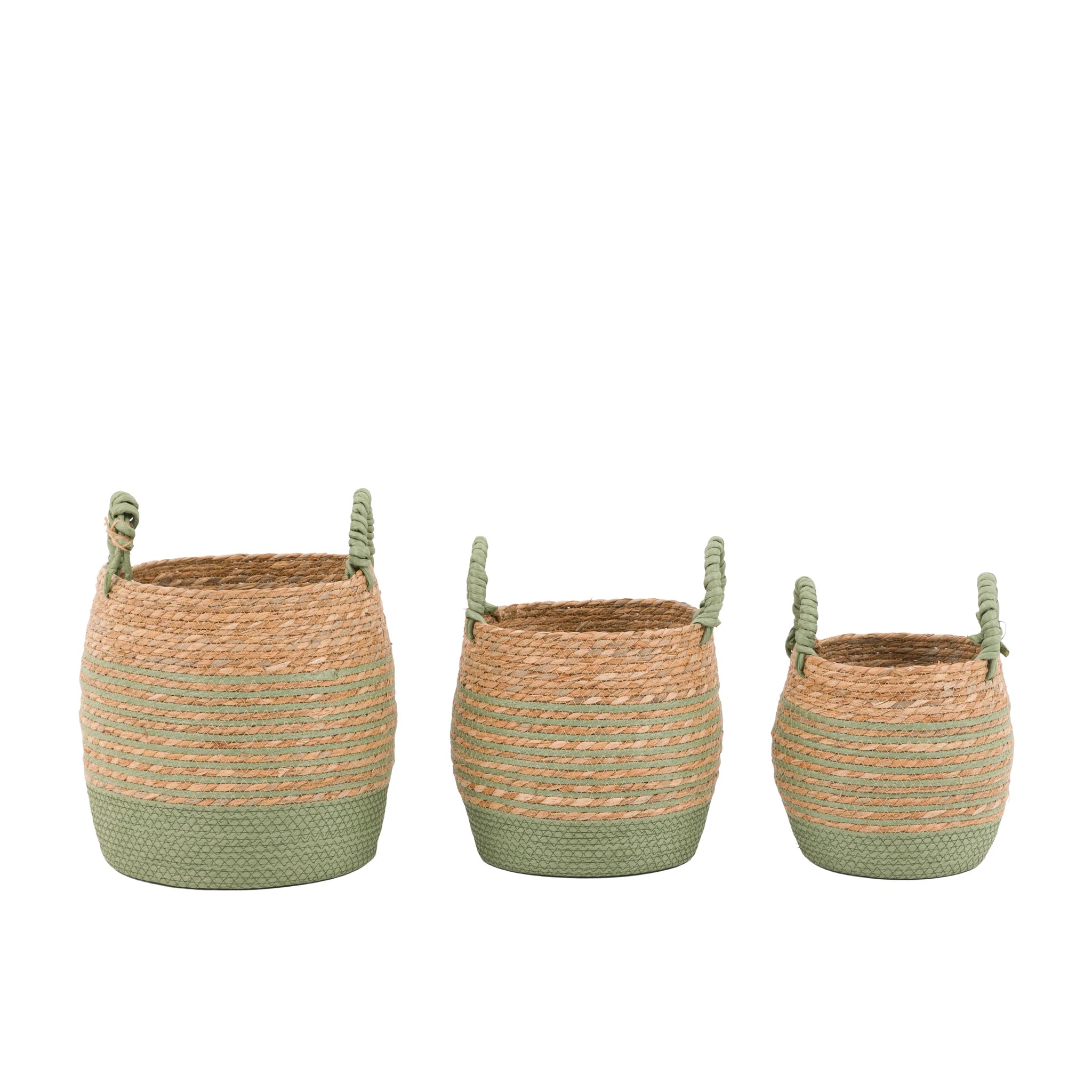 Set of 3 Alderplace Seagrass Olive Green Striped Baskets