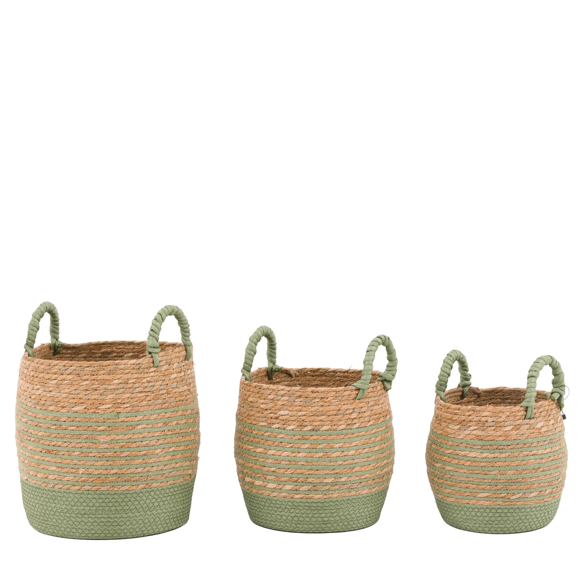 Set of 3 Alderplace Seagrass Olive Green Striped Baskets