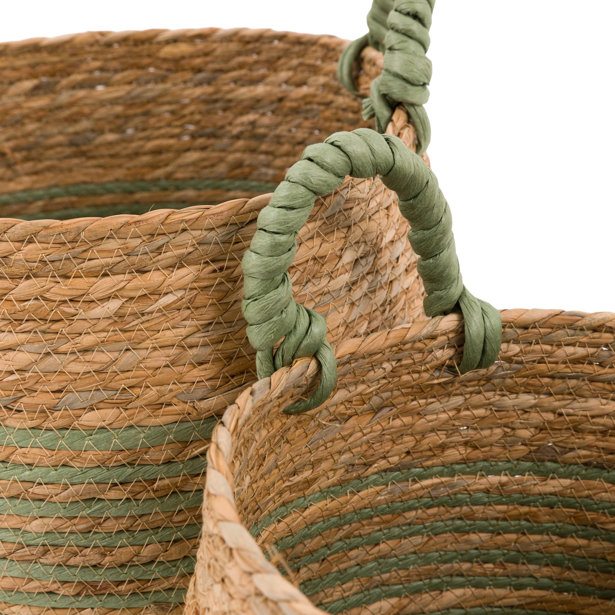 Set of 3 Alderplace Seagrass Olive Green Striped Baskets