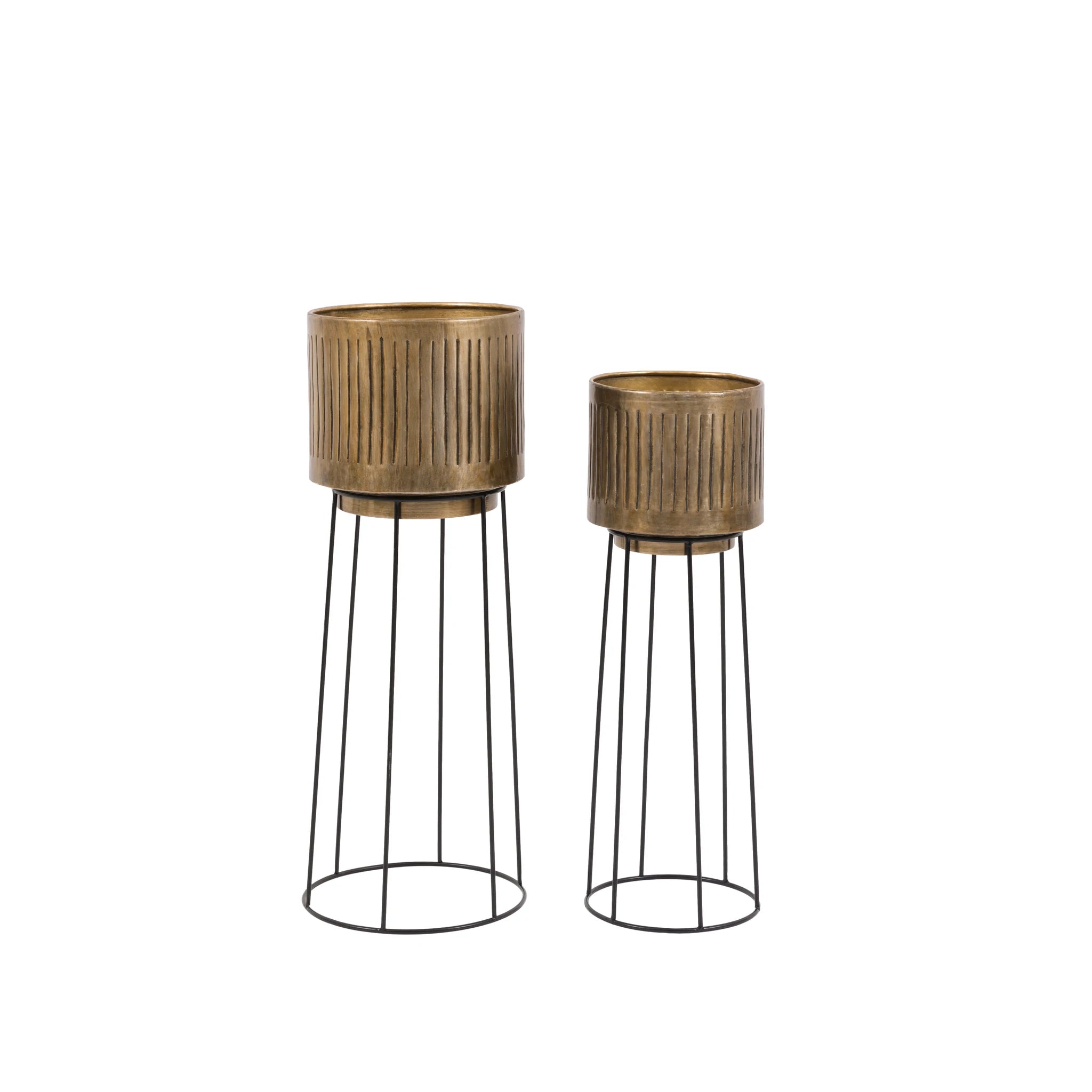 Set of 2 Amberhall Gold Metal Planters