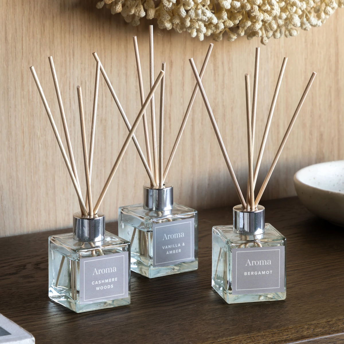 Set of 3 Raleigh Cashmere Woods Natural Reed Diffusers