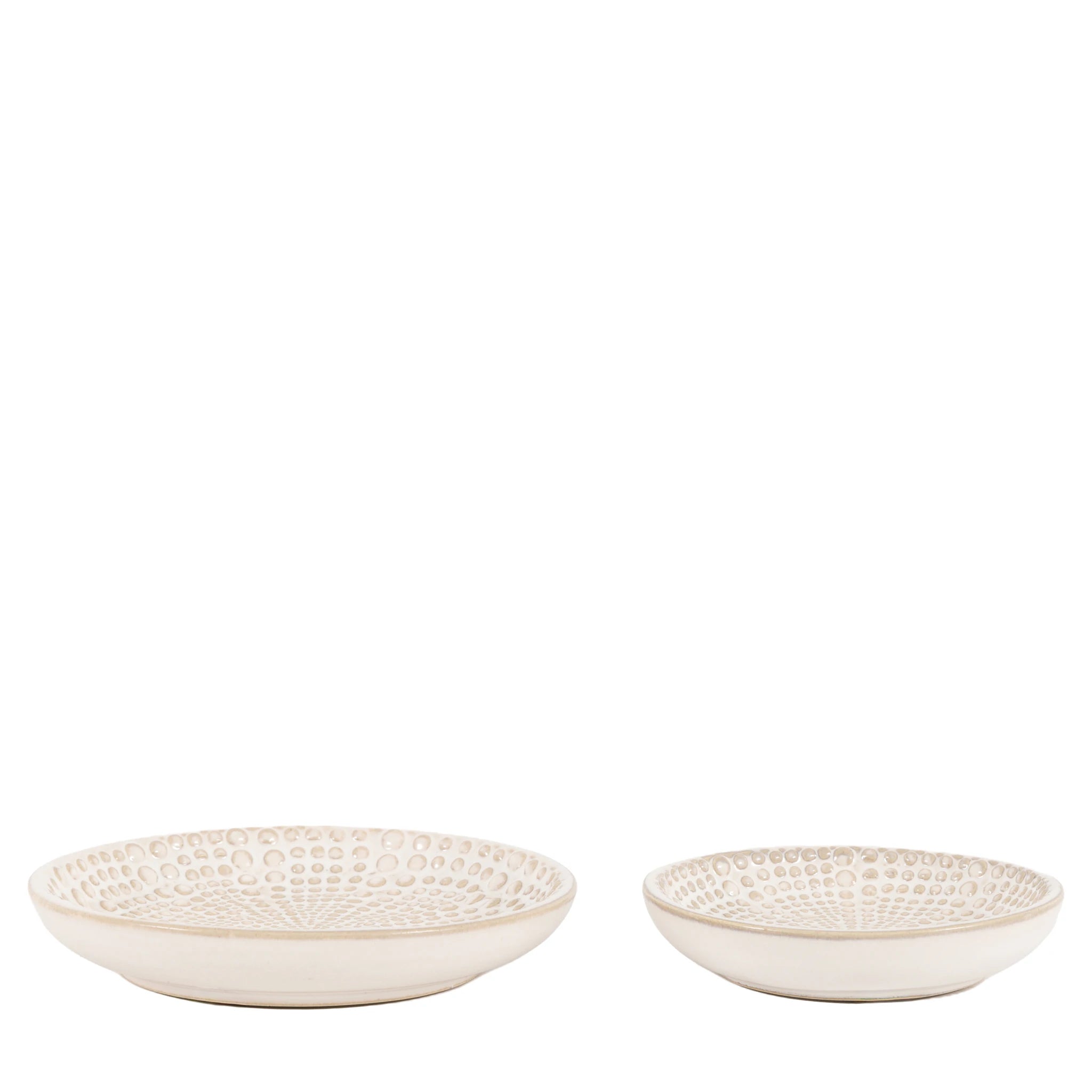 Set of 2 Alderchase White Beaded Stoneware Trinket Trays