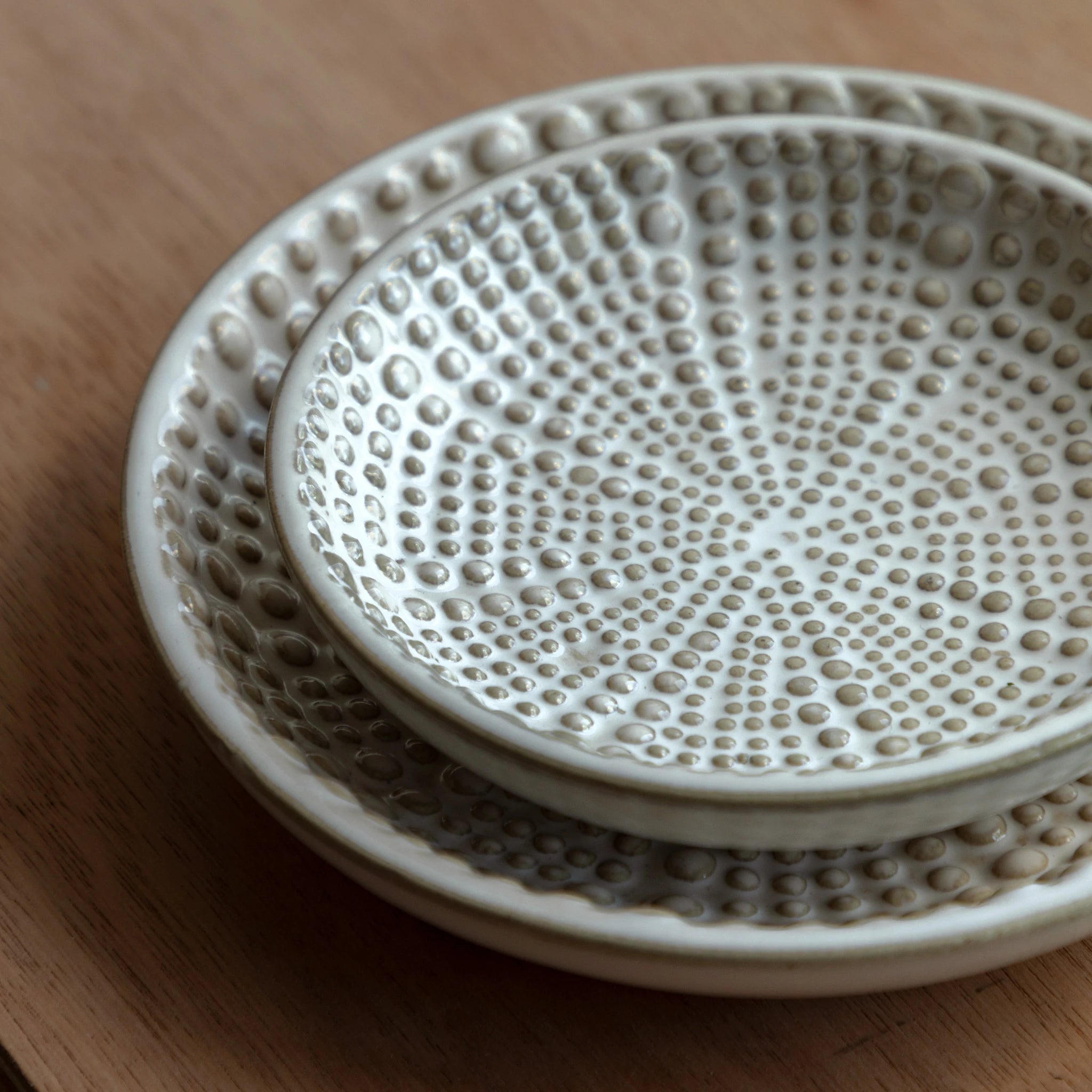 Set of 2 Alderchase White Beaded Stoneware Trinket Trays