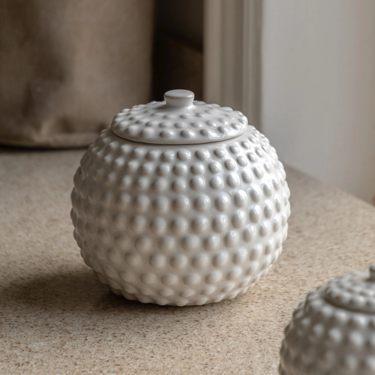 Everdon Beaded White Stoneware Trinket Jar Large
