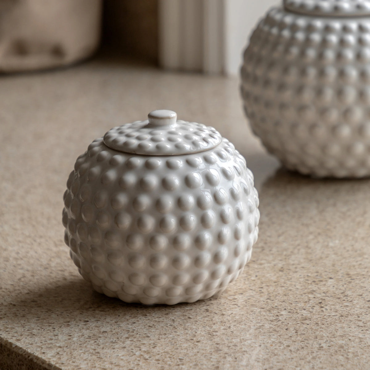 Everdon Beaded White Stoneware Trinket Jar Small