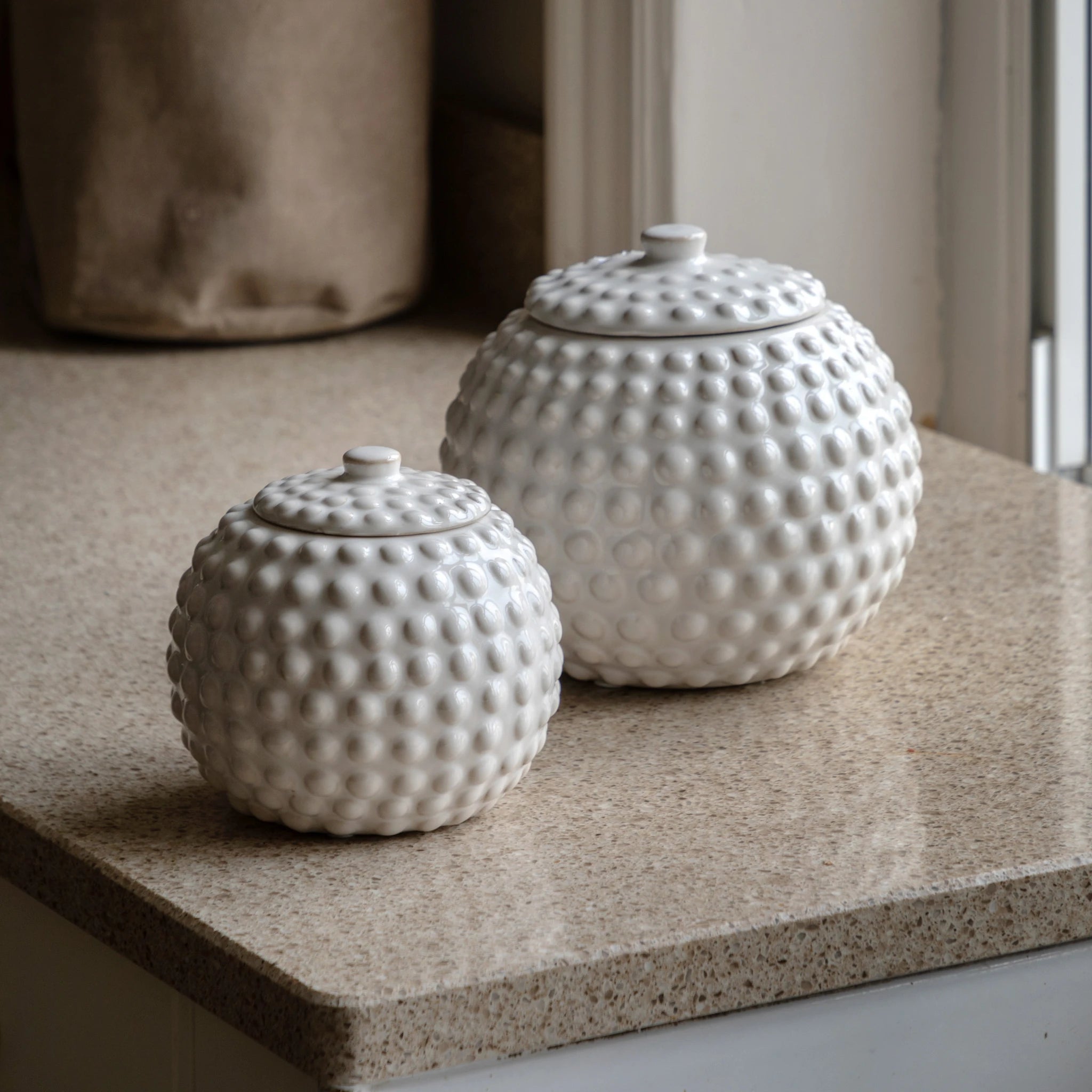Everdon Beaded White Stoneware Trinket Jar Small