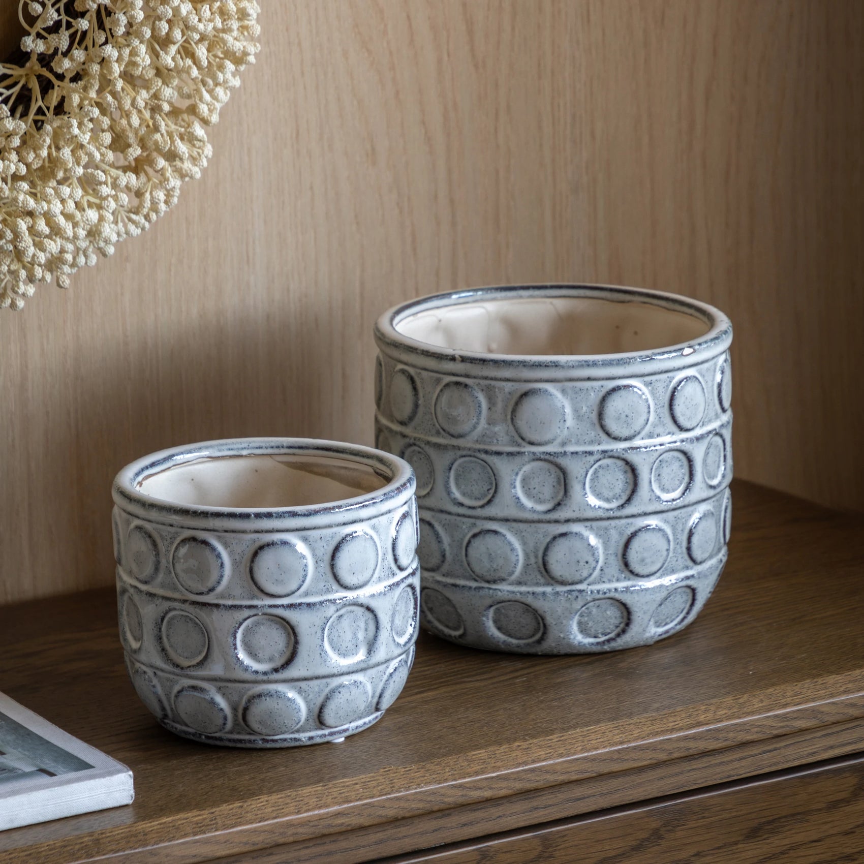 Set of 2 Ushi Dotted White Stoneware Planters