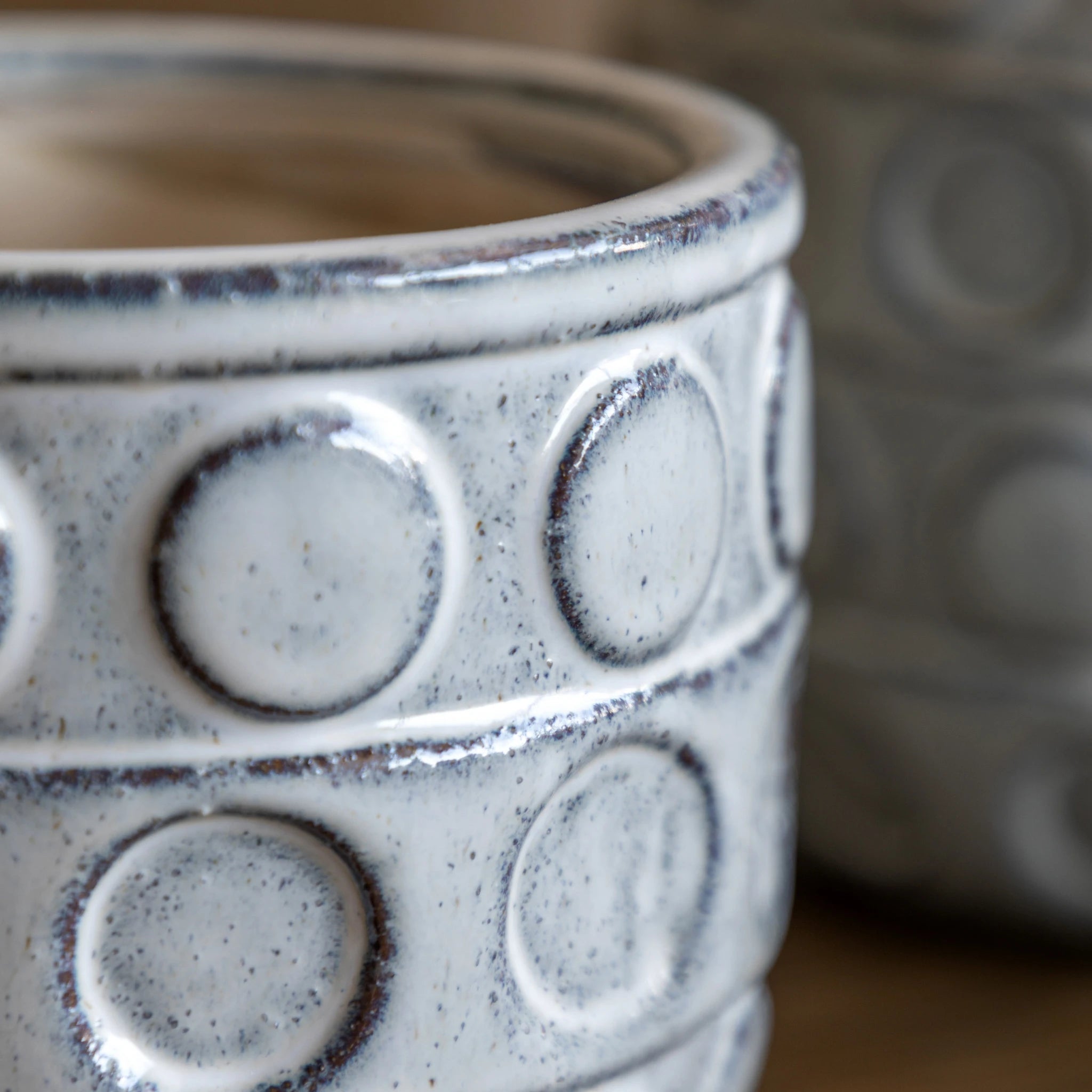 Set of 2 Ushi Dotted White Stoneware Planters