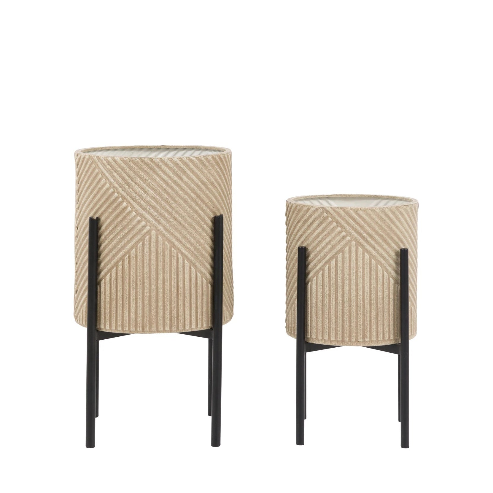 Set of 2 Alderbrook Stone & Black Metal Planters