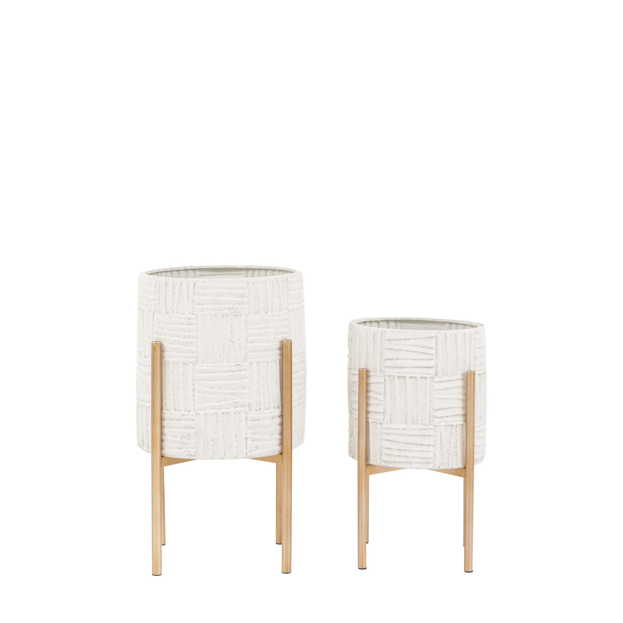 Set of 2 Amberrow White & Gold Metal Planters