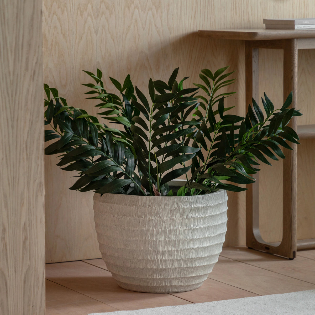 Amberpoint Ridged White Metal Outdoor Planter