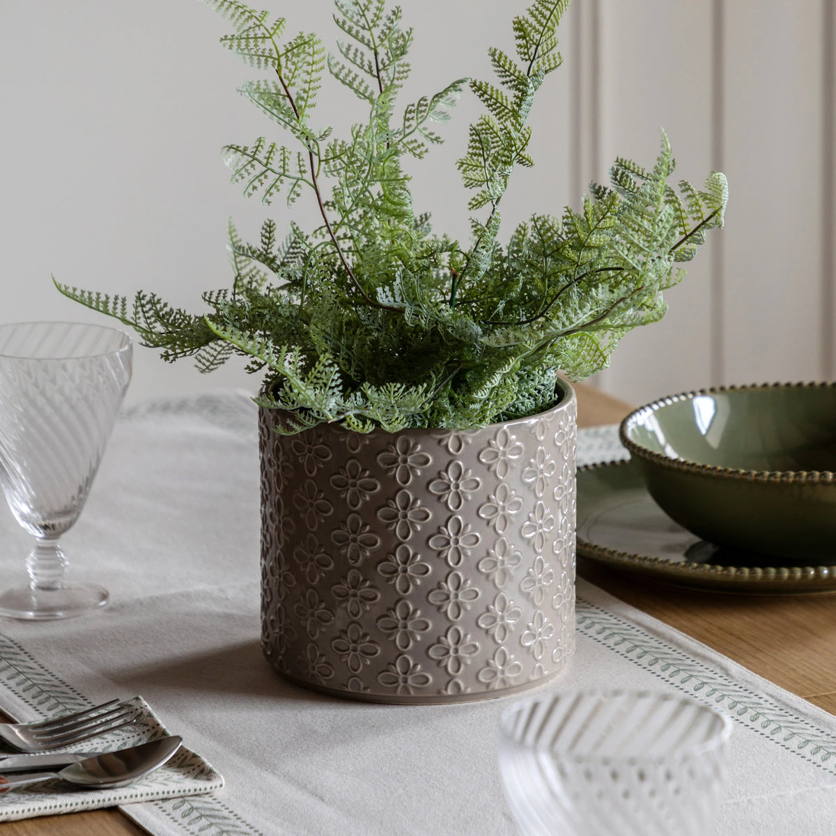 Verdene Embossed Grey Ceramic Planter