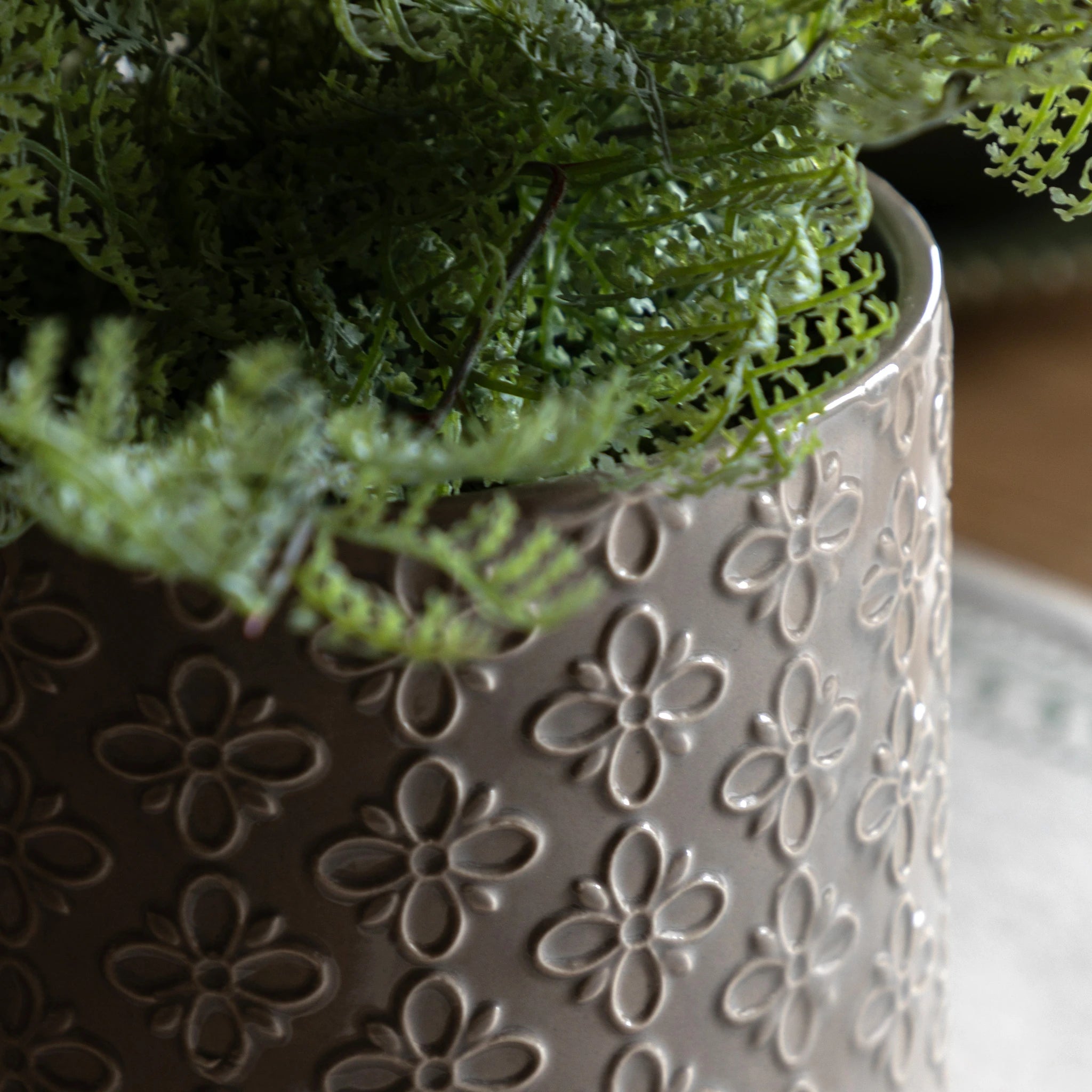 Verdene Embossed Grey Ceramic Planter