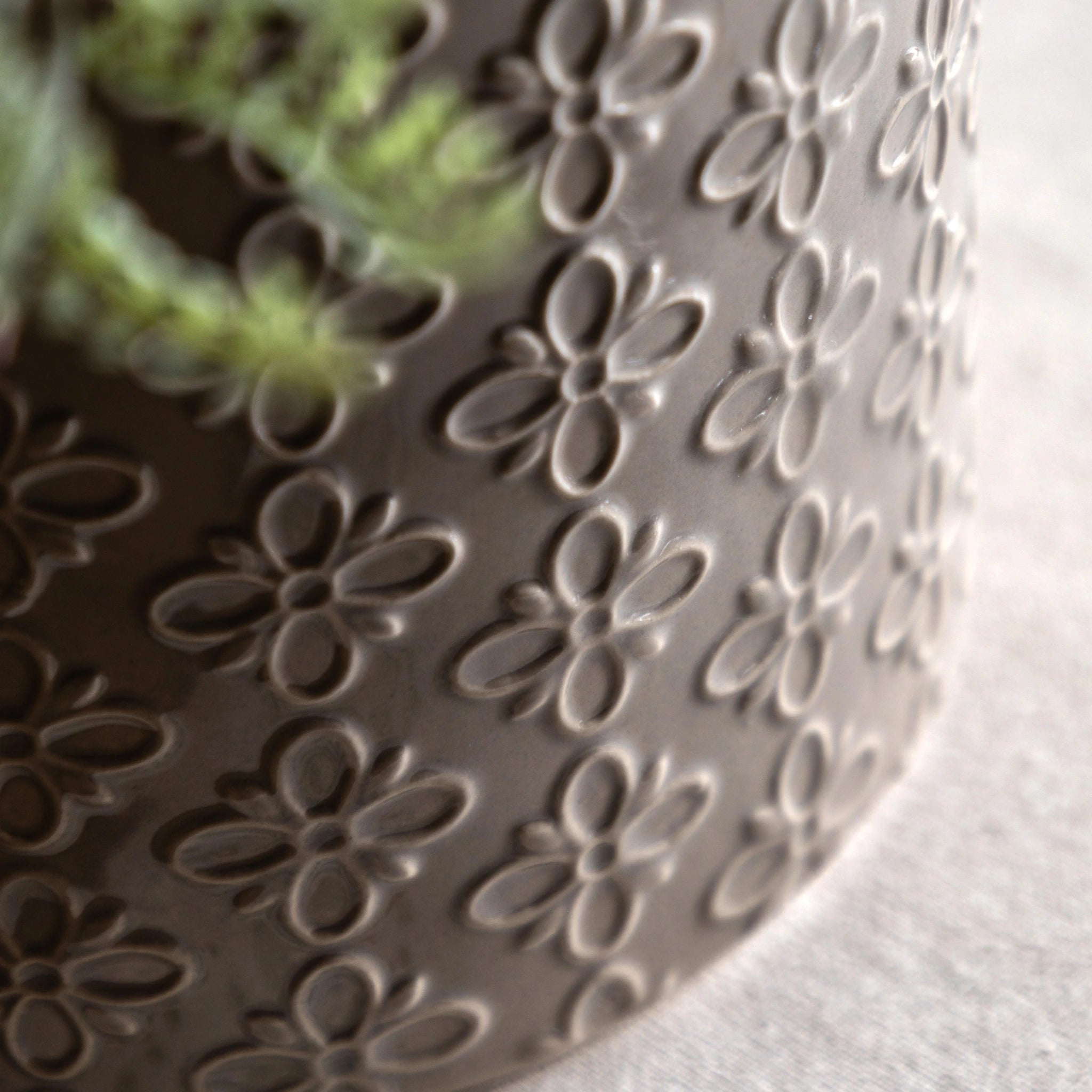 Verdene Embossed Grey Ceramic Planter