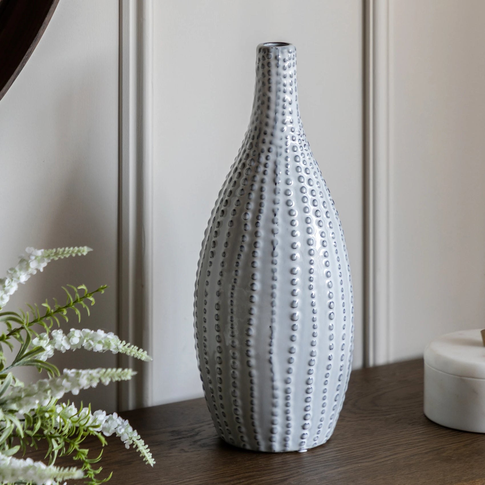 Zorina Beaded White Stoneware Vase Large