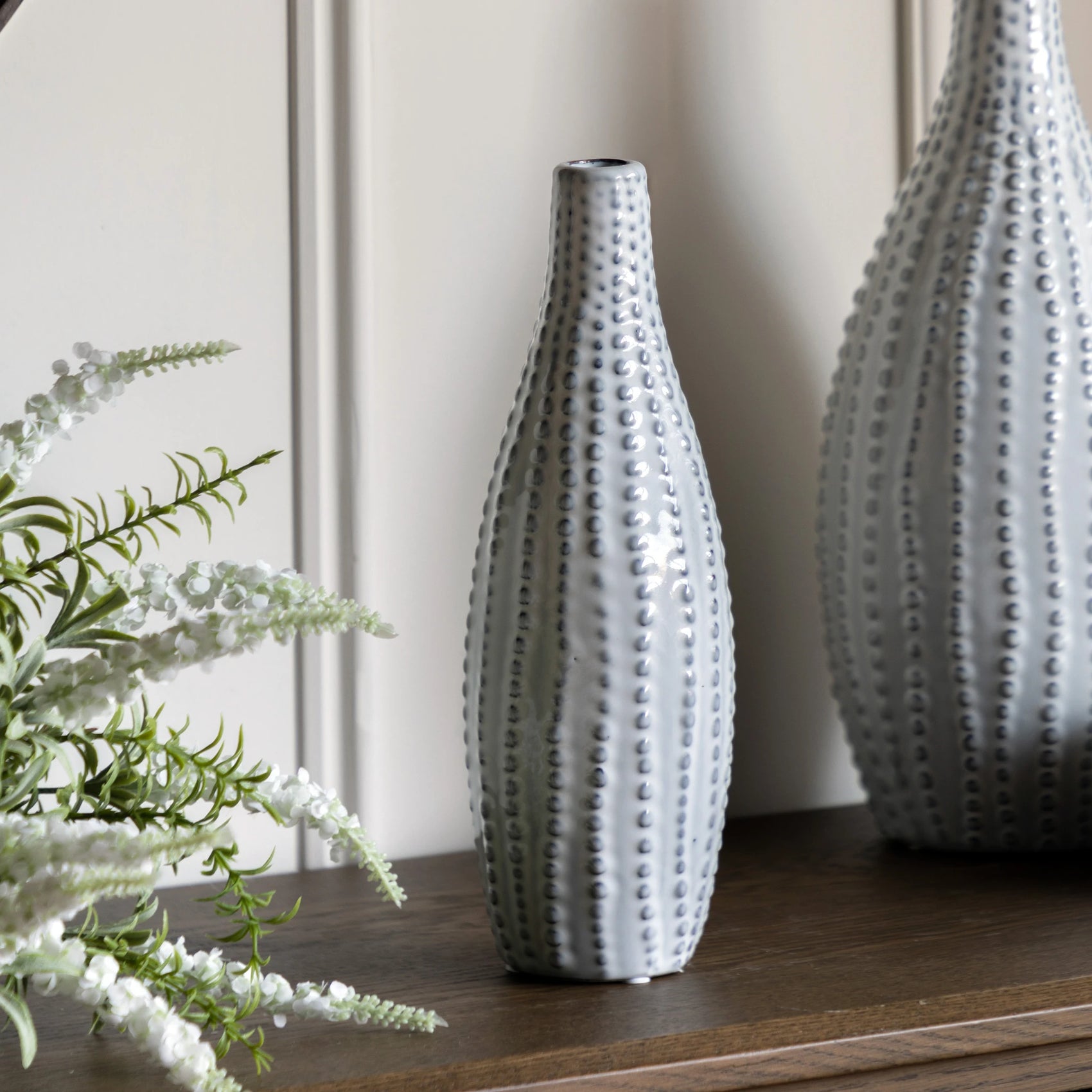 Zorina Beaded White Stoneware Vase Small